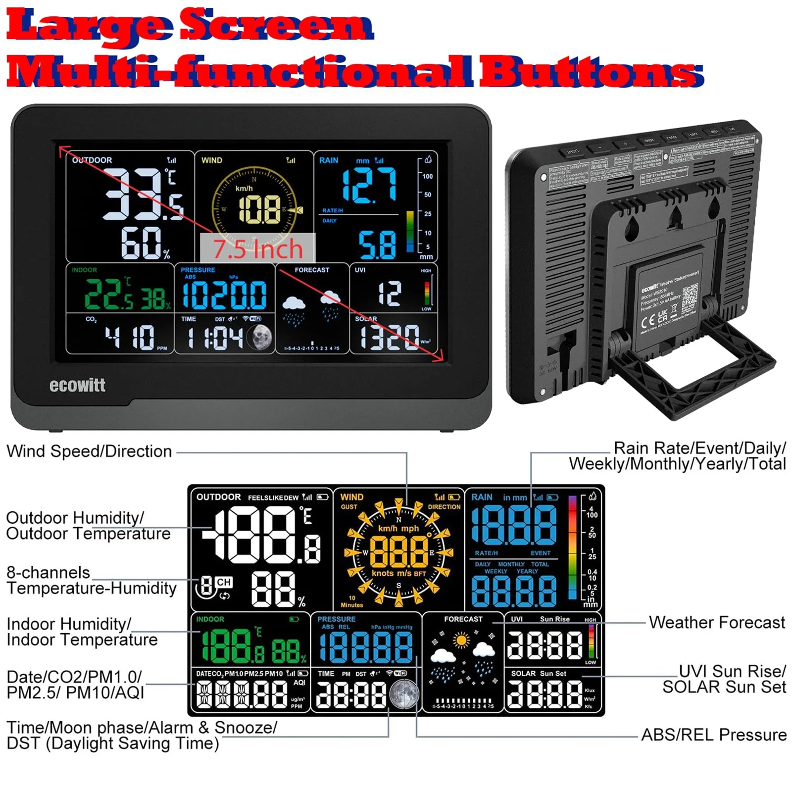 PanTech Gen3 PT-WS3900 IoT Solar Powered WiFi Wireless Weather Station 7.5" Display - Image 2