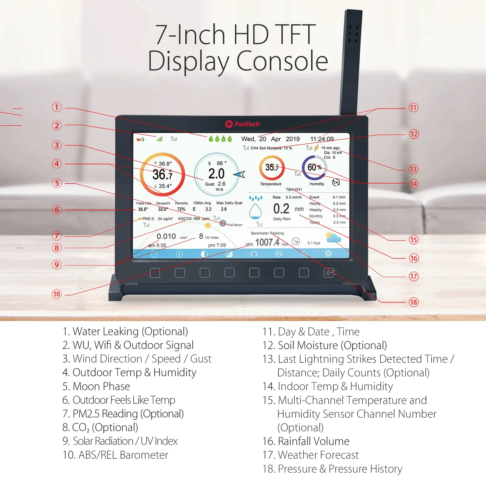 PanTech Gen7 IoT PT-HP2564 Solar Powered WiFi Wireless Weather Station 7" TFT Display - Image 5