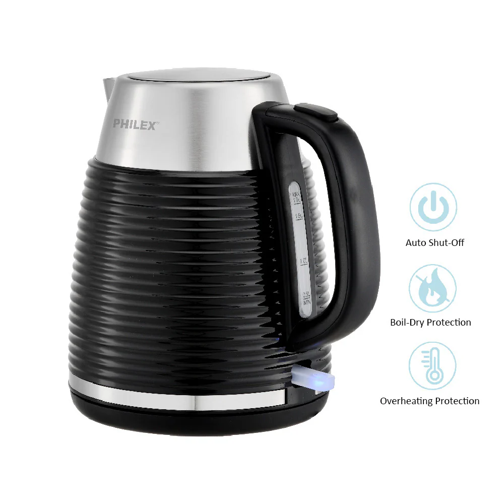 Philex 240V Cordless Stainless Steel Electric Kettle (Black) - Image 3