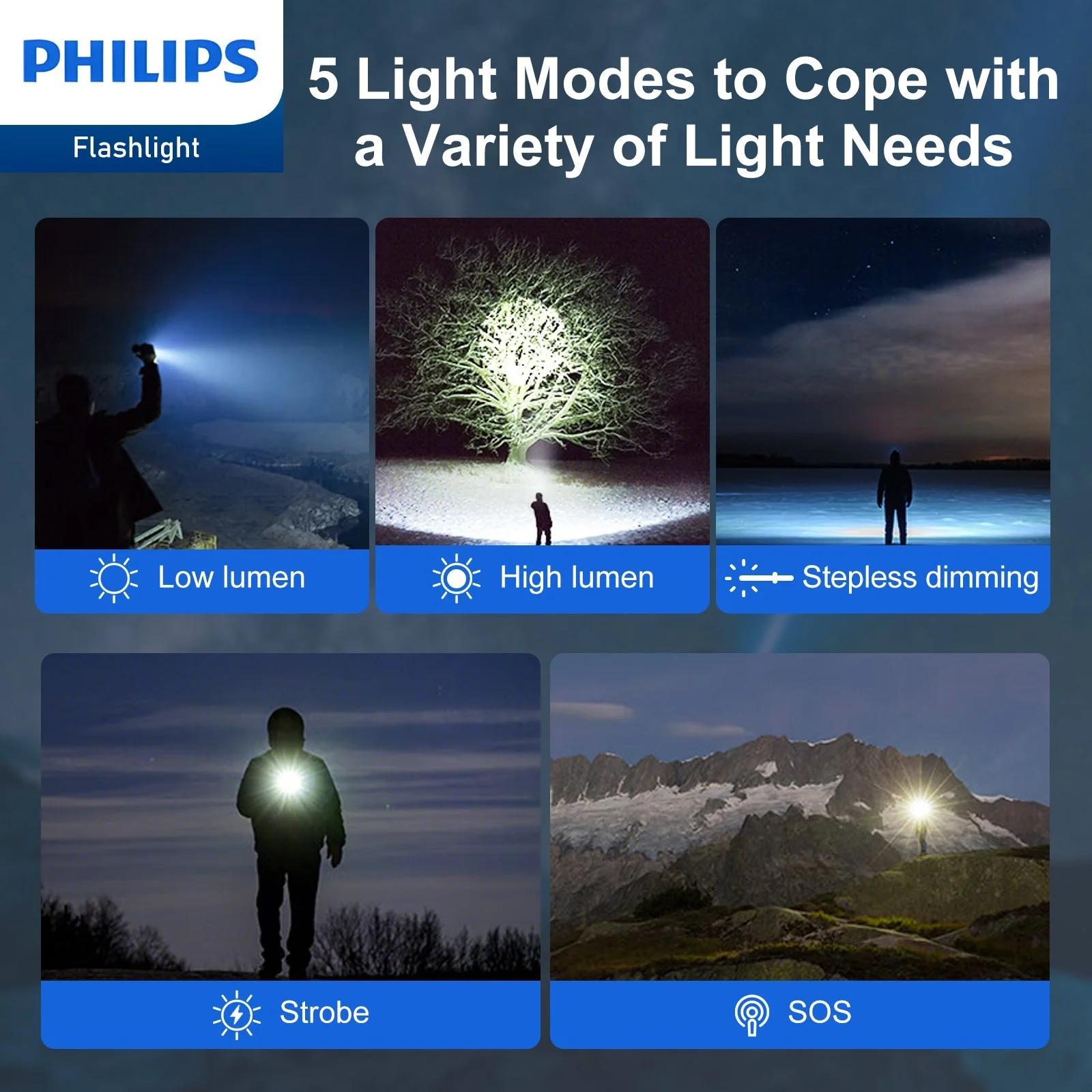 Philips Rechargeable LED 1000 Lumens Flashlight with Adjustable Focus (Black) - Image 3