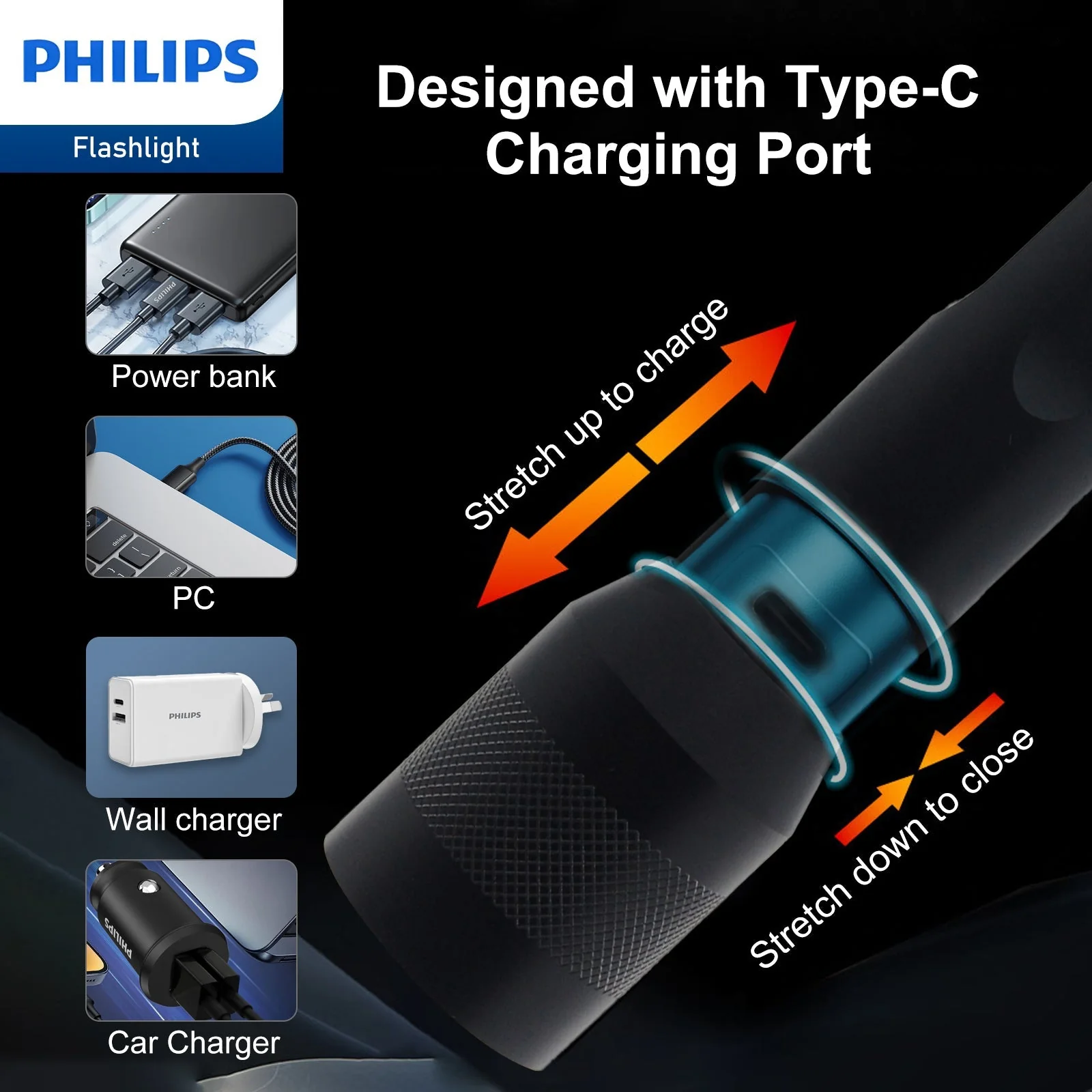 Philips SFL3602R Rechargeable LED Flashlight 1000 Lumens (Black) - Image 4