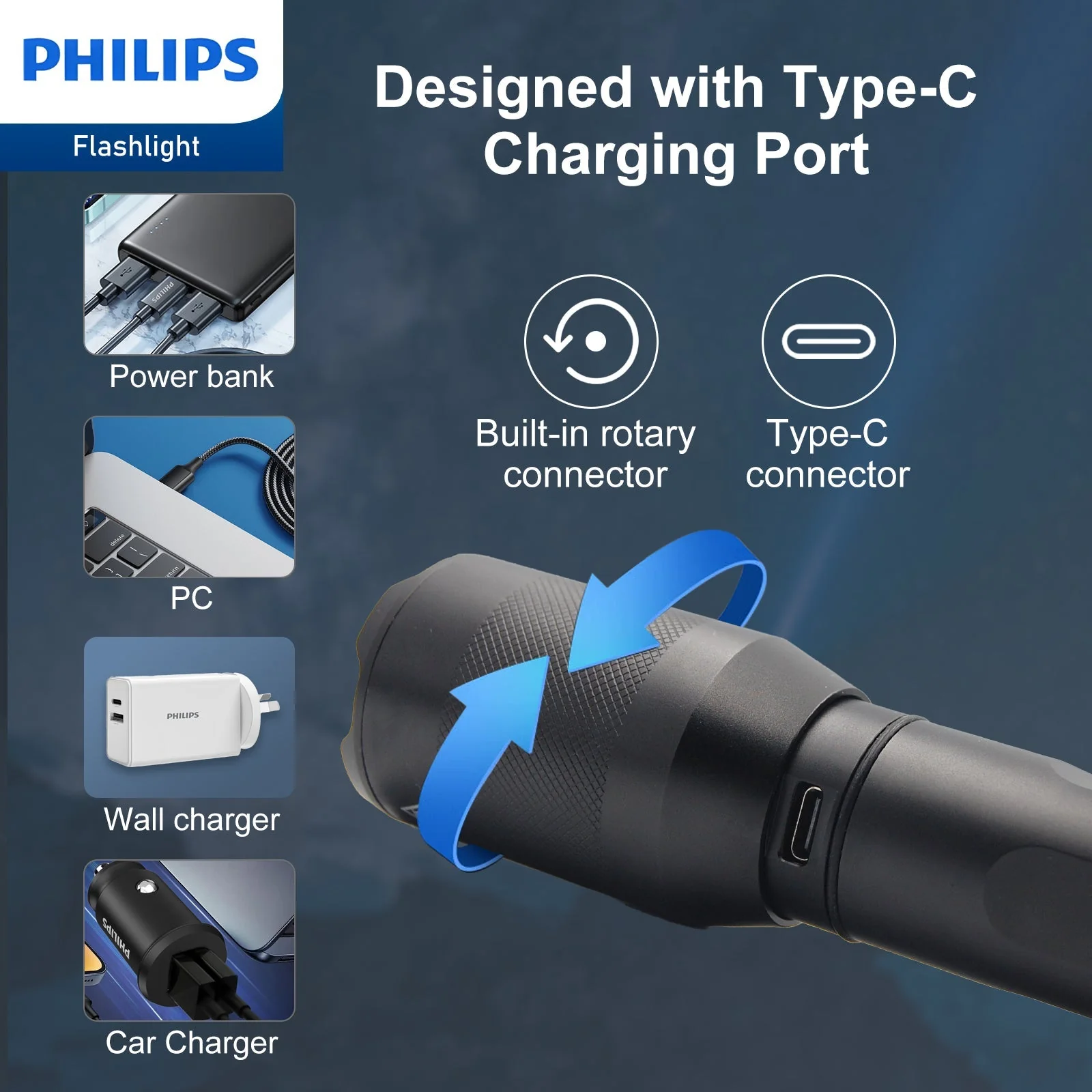 Philips SFL5805R Rechargeable LED Flashlight 1200 Lumens (Black) - Image 5