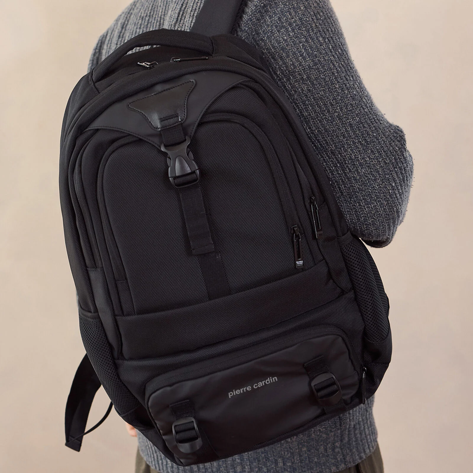 Pierre Cardin 32L Mens Nylon Computer/Business Backpack Bag - Black - Image 4