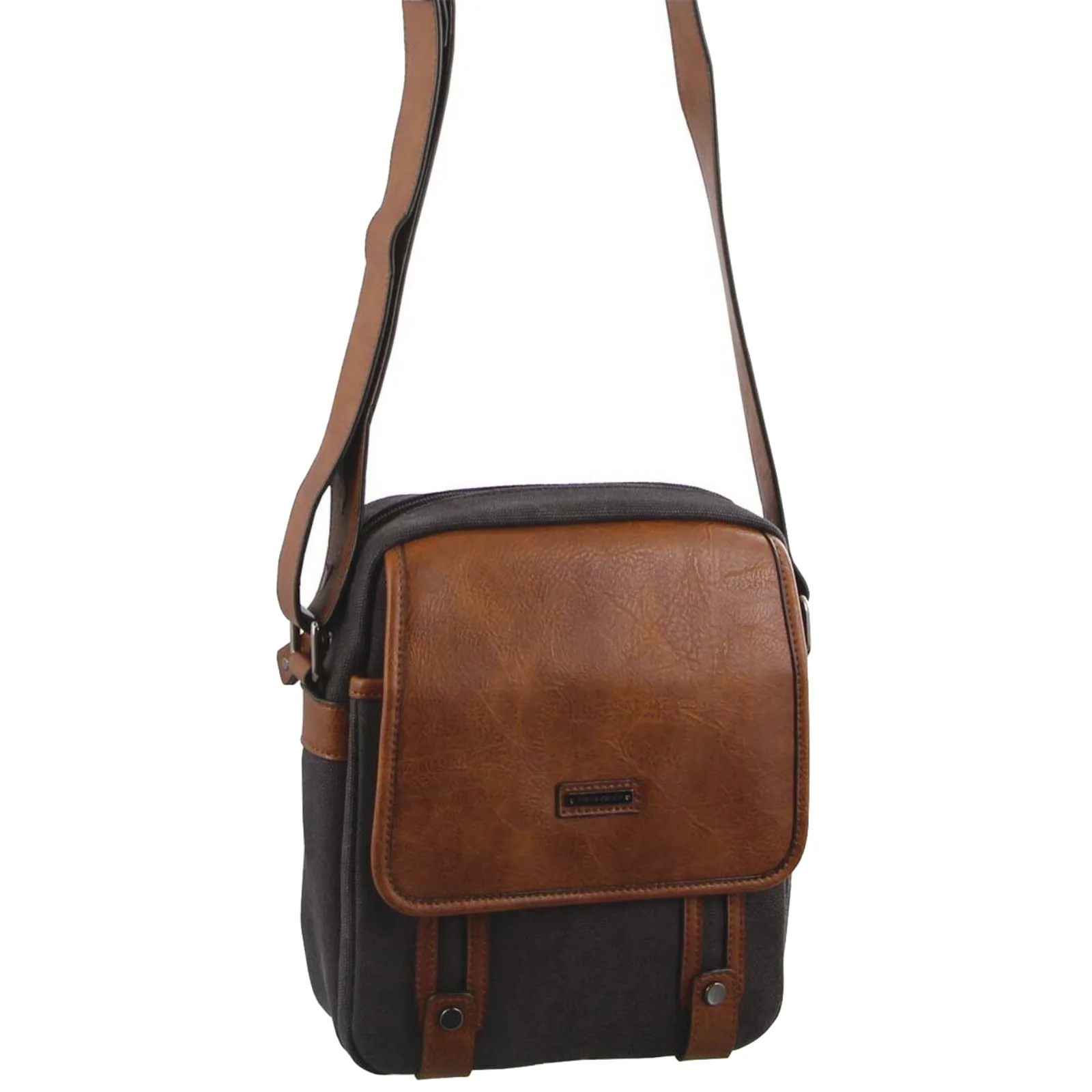 Pierre Cardin Canvas Cross Body Bag (Black/Cognac) - Image 2