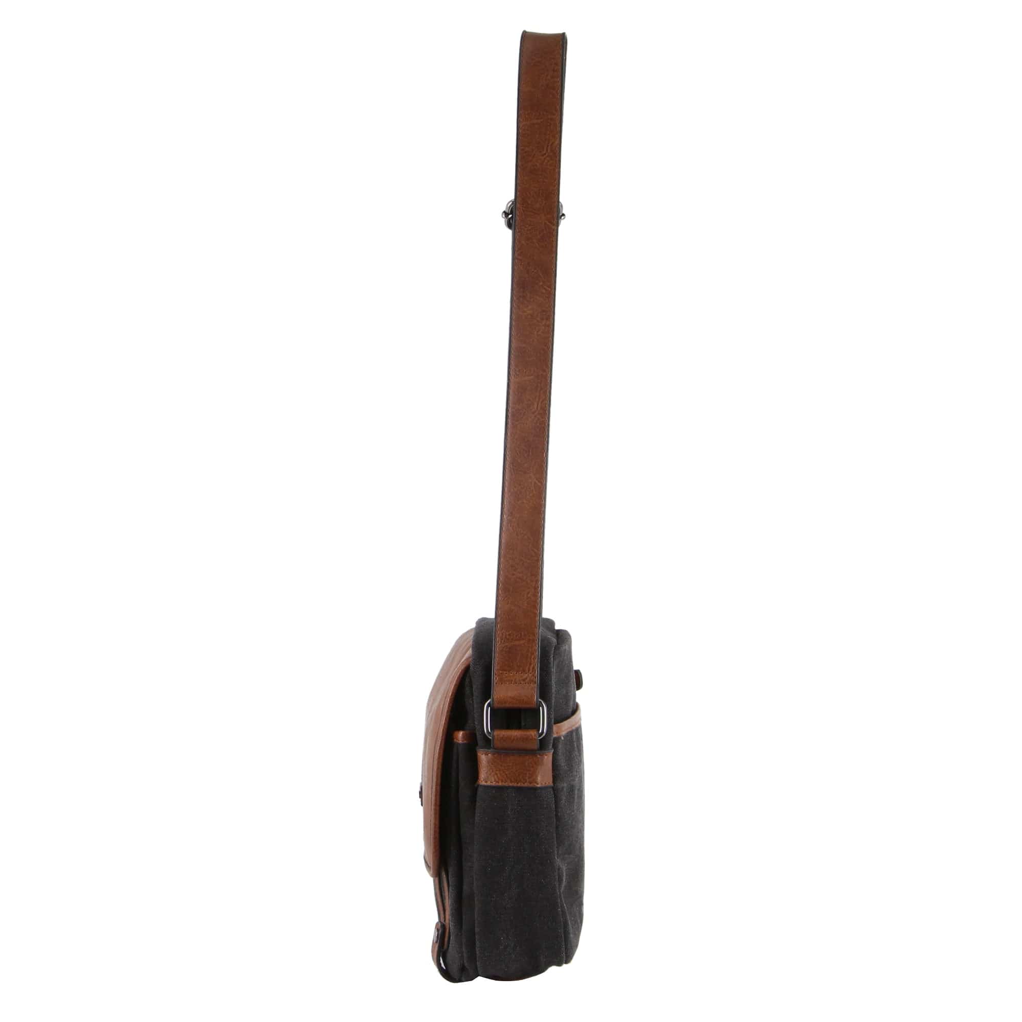Pierre Cardin Canvas Cross Body Bag (Black/Cognac) - Image 4