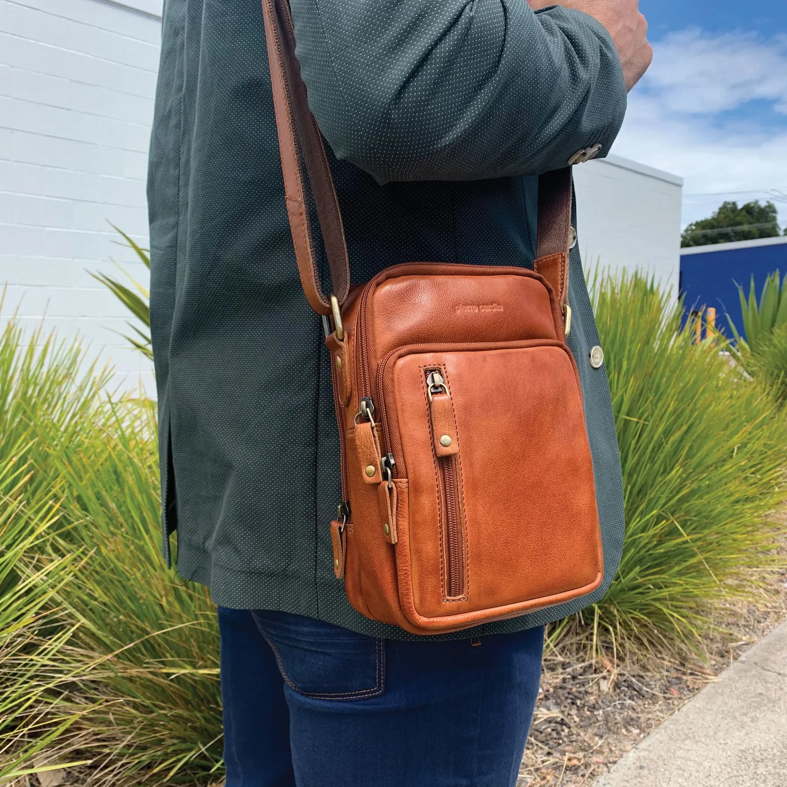 Pierre Cardin Cross Body Bag Unisex Sling Shoulder Messenger Travel - Cognac - Image 3
