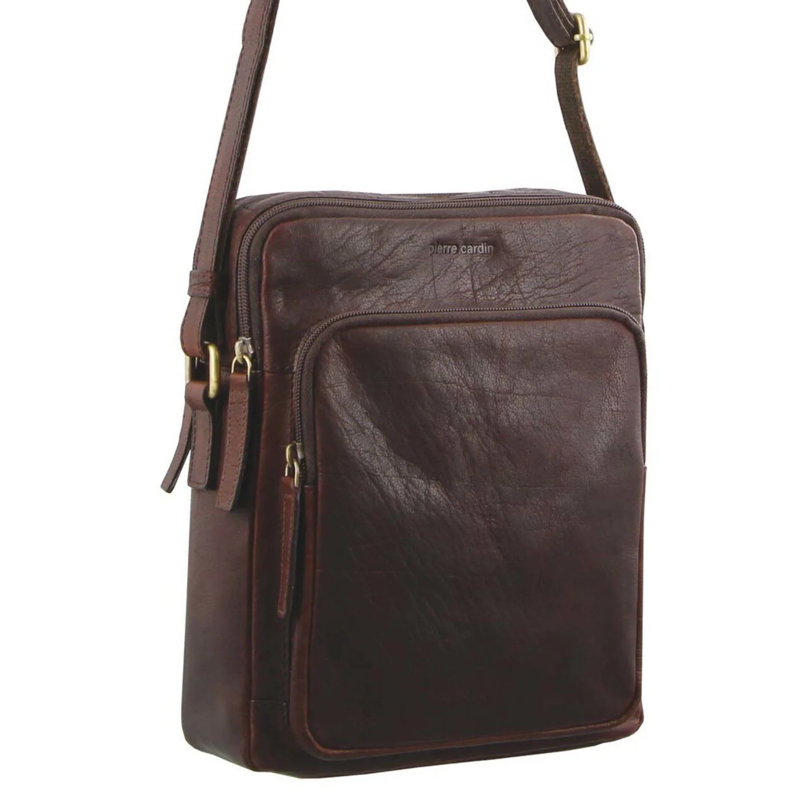 Pierre Cardin Italian Leather Tablet Bag Messenger Cross Body - Chestnut - Image 2