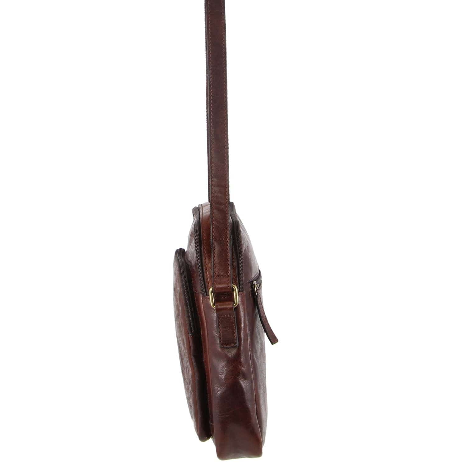 Pierre Cardin Italian Leather Tablet Bag Messenger Cross Body - Chestnut - Image 3