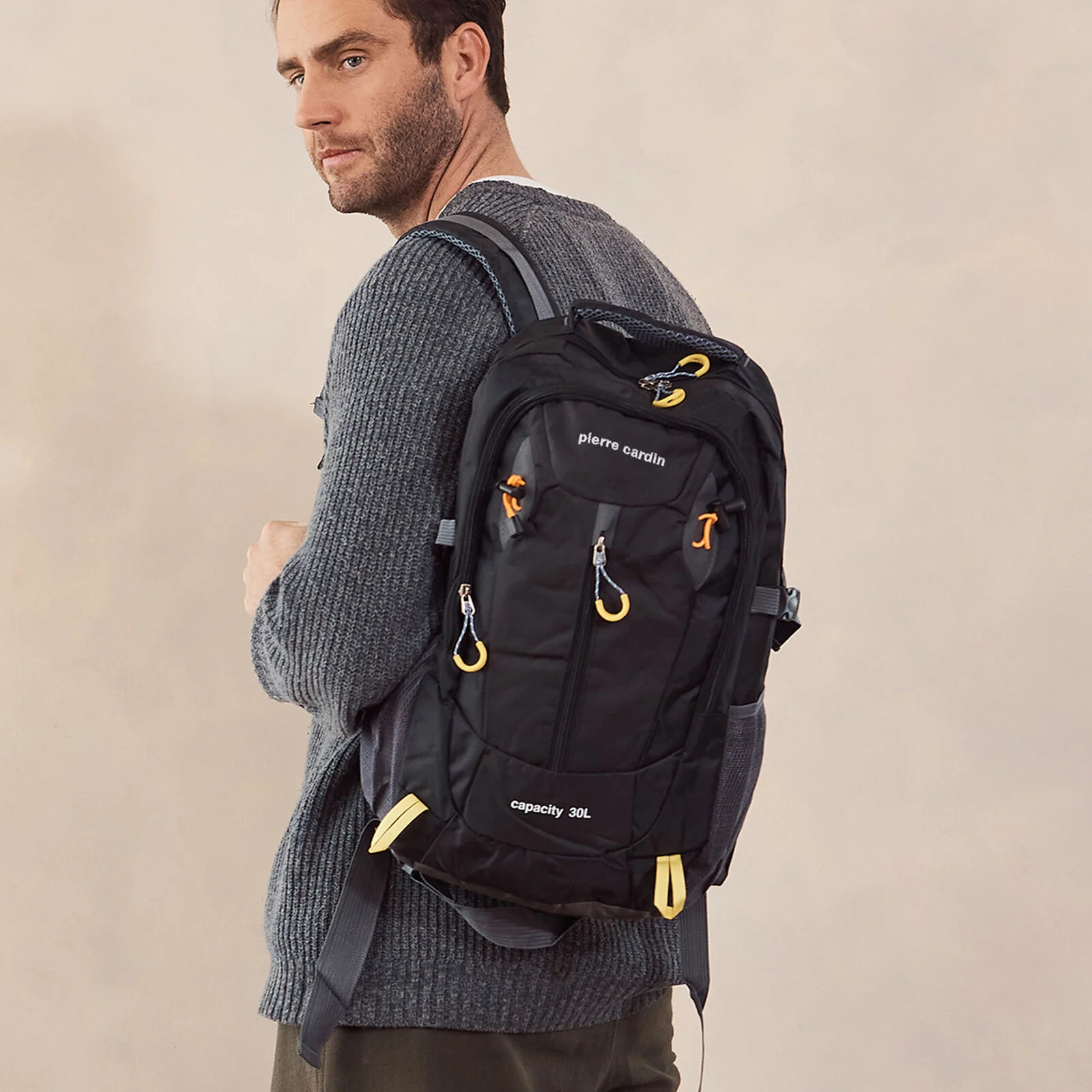 Pierre Cardin Mens 30L Nylon Adventure Travel Hiking Backpack Bag in Black - Image 2
