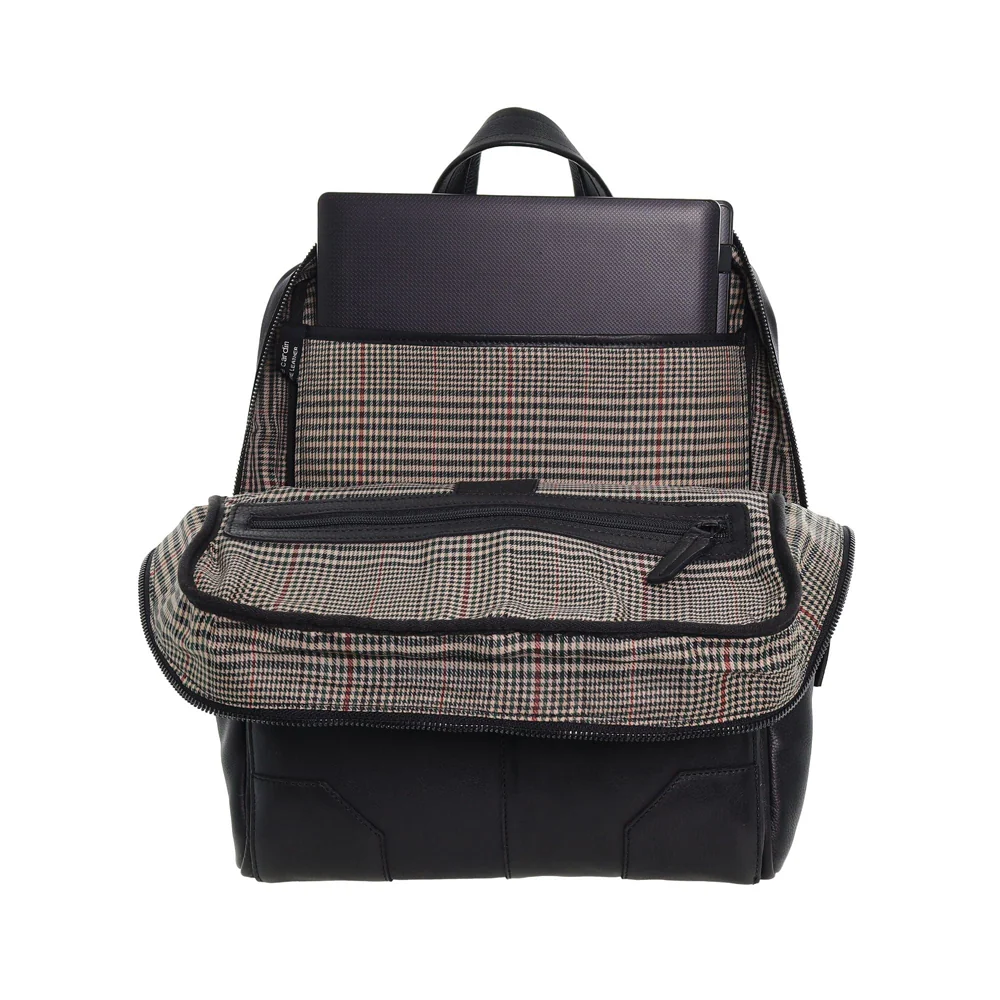 Pierre Cardin Men's Italian Leather Sleek Laptop Backpack Bag 33x40cm Black - Image 2