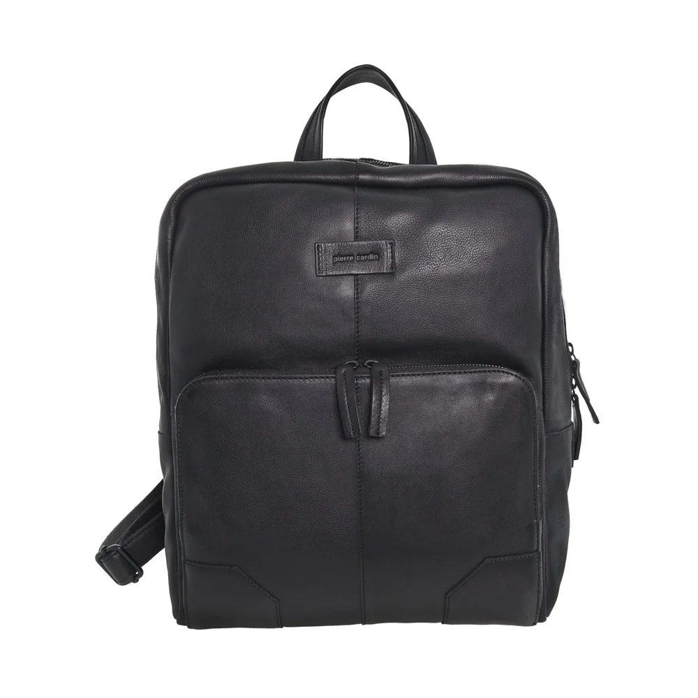 Pierre Cardin Men's Italian Leather Sleek Laptop Backpack Bag 33x40cm Black - Image 4