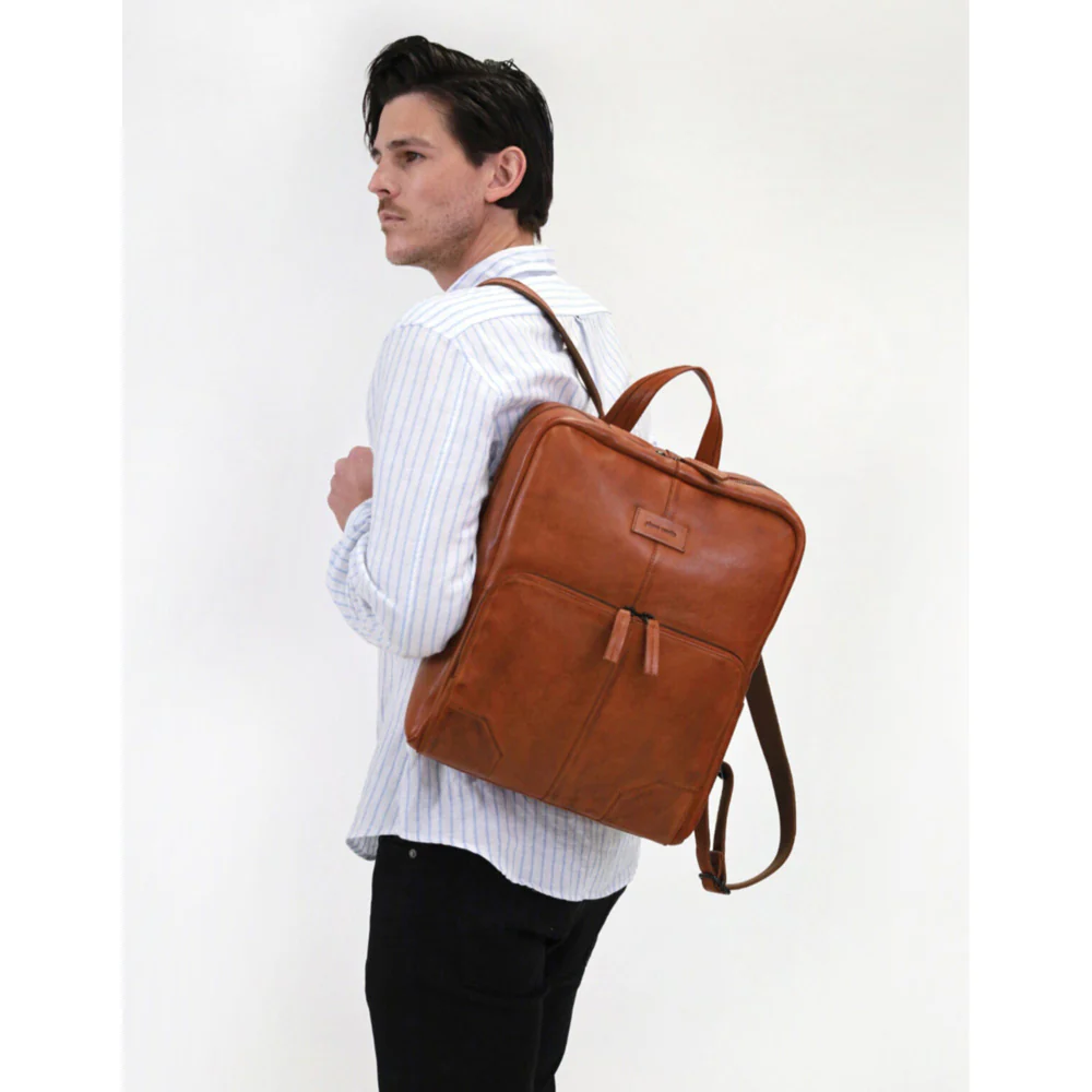 Pierre Cardin Men's Italian Leather Sleek Laptop Backpack Bag 33x40cm Cognac - Image 2