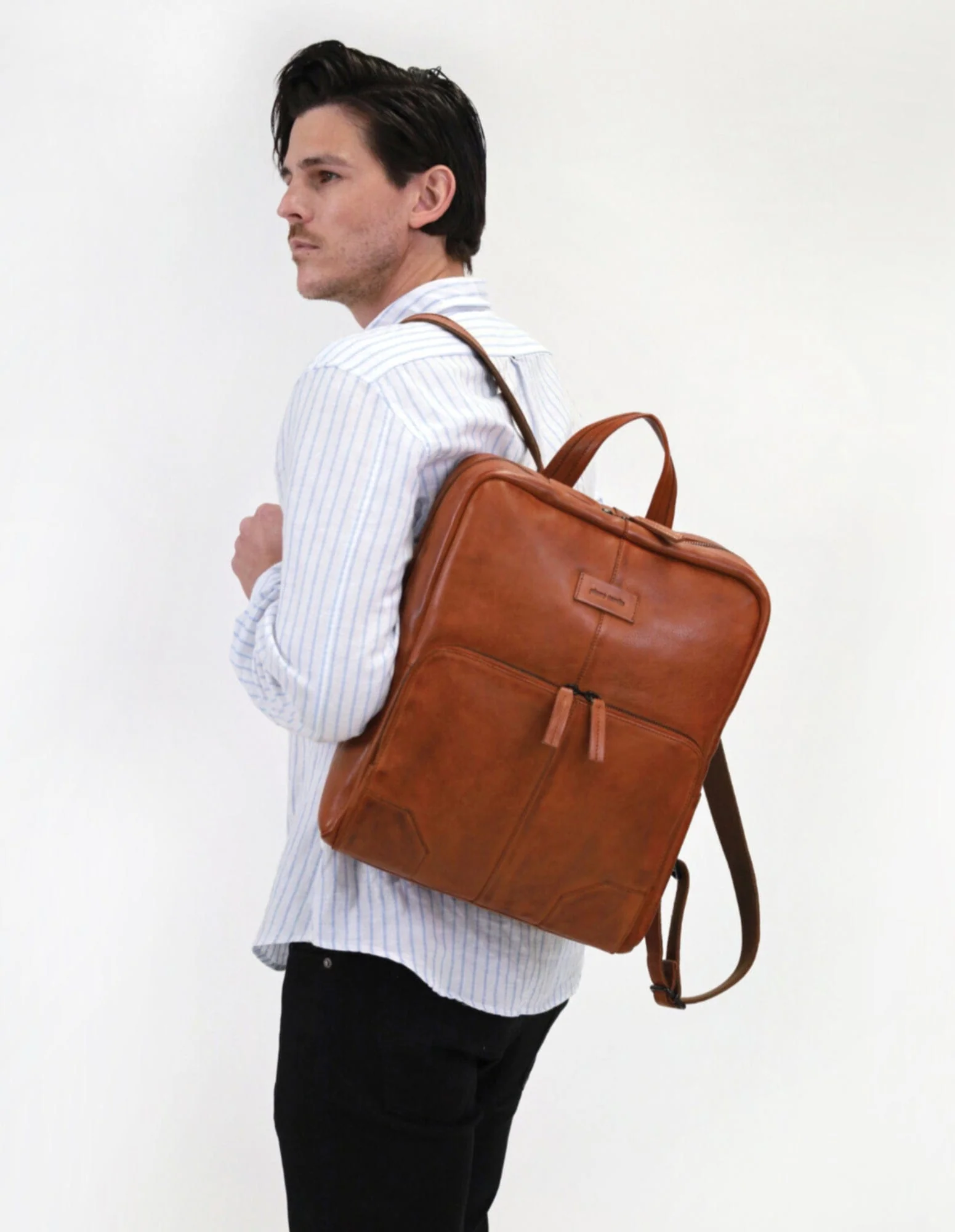 Pierre Cardin Men's Italian Leather Sleek Laptop Backpack Bag 33x40cm Cognac - Image 6