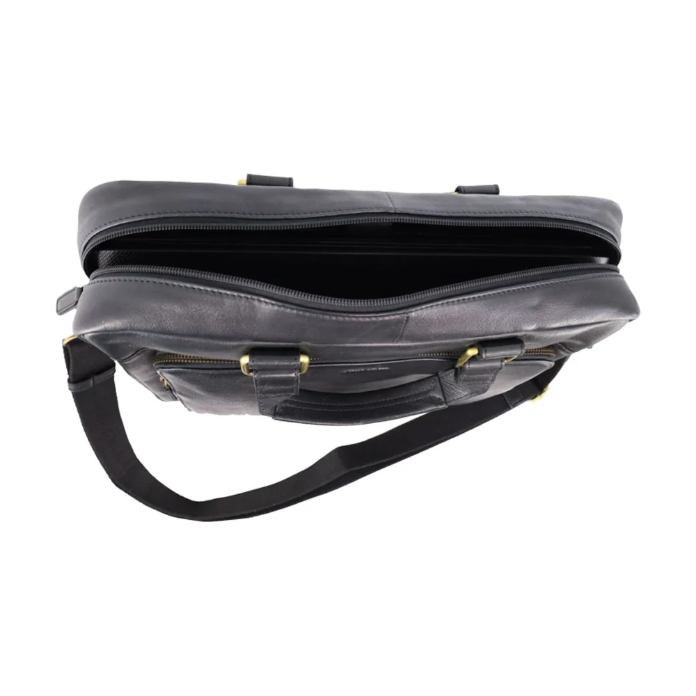 Pierre Cardin Men's Leather Rustic Business/Laptop Shoulder Bag 41x29cm Black - Image 2