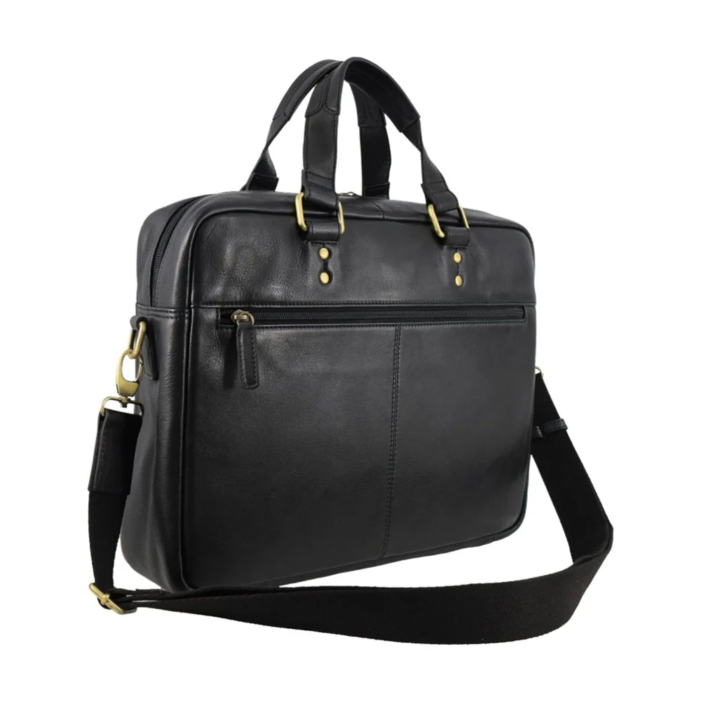 Pierre Cardin Men's Leather Rustic Business/Laptop Shoulder Bag 41x29cm Black - Image 4
