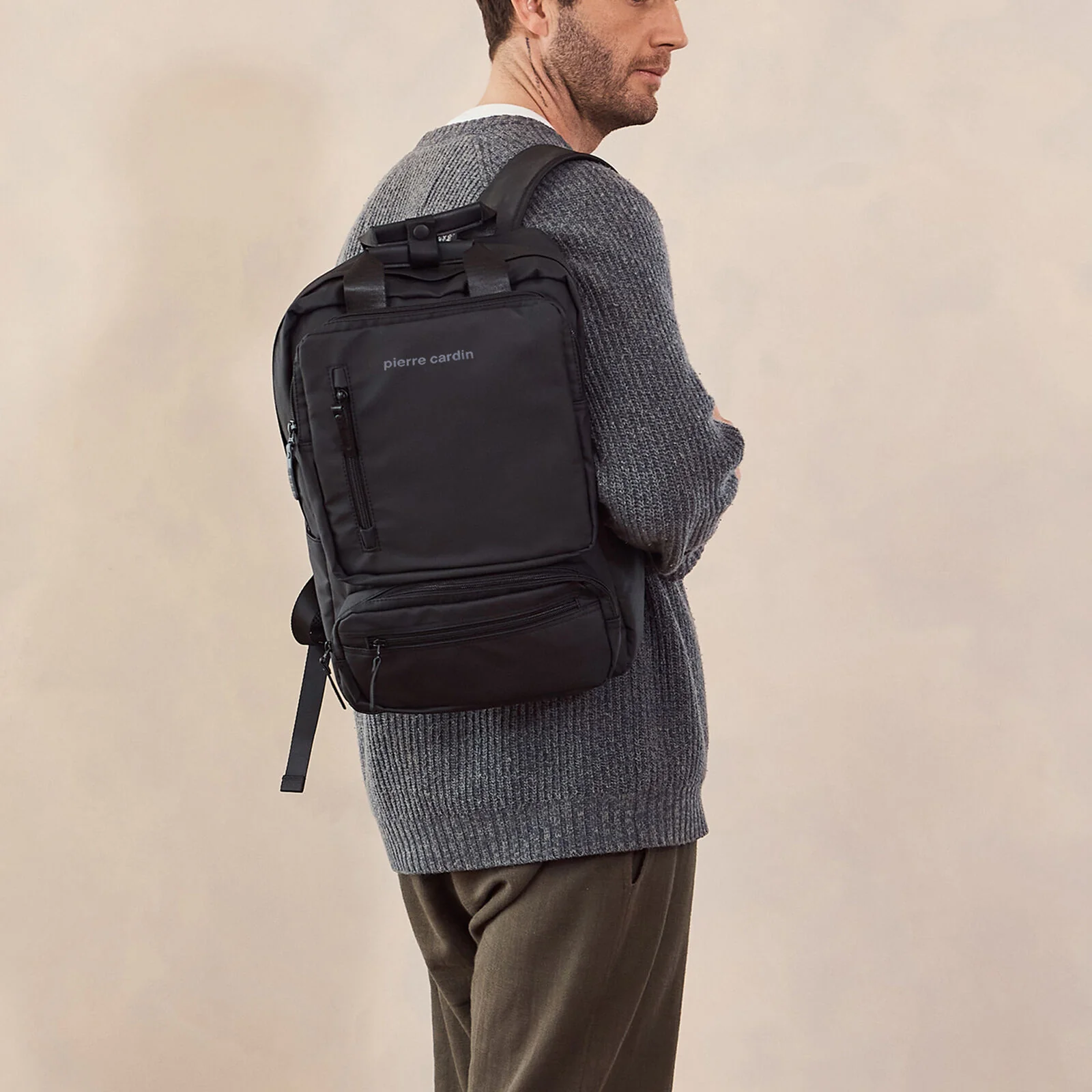 Pierre Cardin Mens Nylon Computer/Business Backpack Bag - Black - Image 4