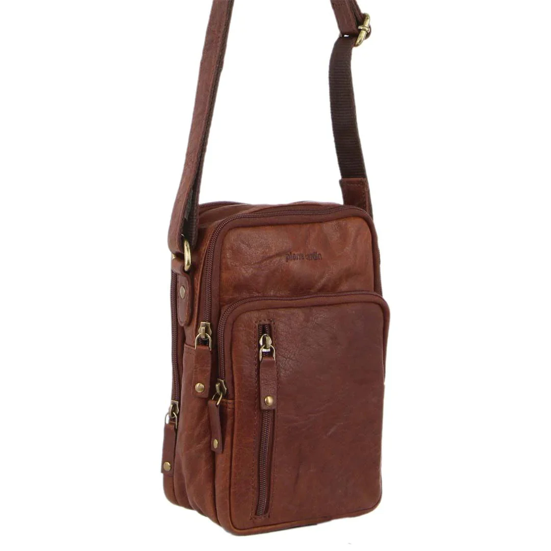Pierre Cardin Mens Rustic Leather Cross Body Bag Messenger - Chestnut - Image 2