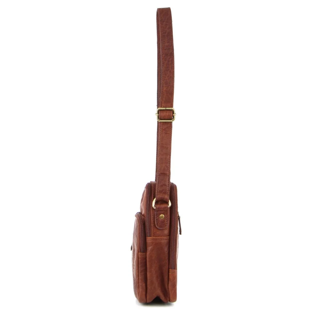 Pierre Cardin Mens Rustic Leather Cross Body Bag Messenger - Chestnut - Image 5