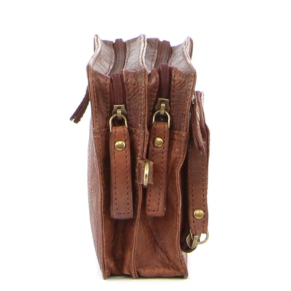 Pierre Cardin Men's Rustic Leather Organiser Wristlet Bag Chocolate Chestnut - Image 2