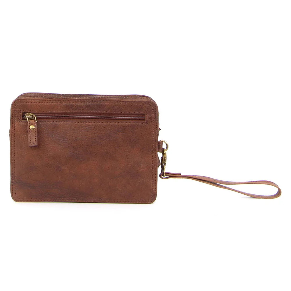 Pierre Cardin Men's Rustic Leather Organiser Wristlet Bag Chocolate Chestnut - Image 3