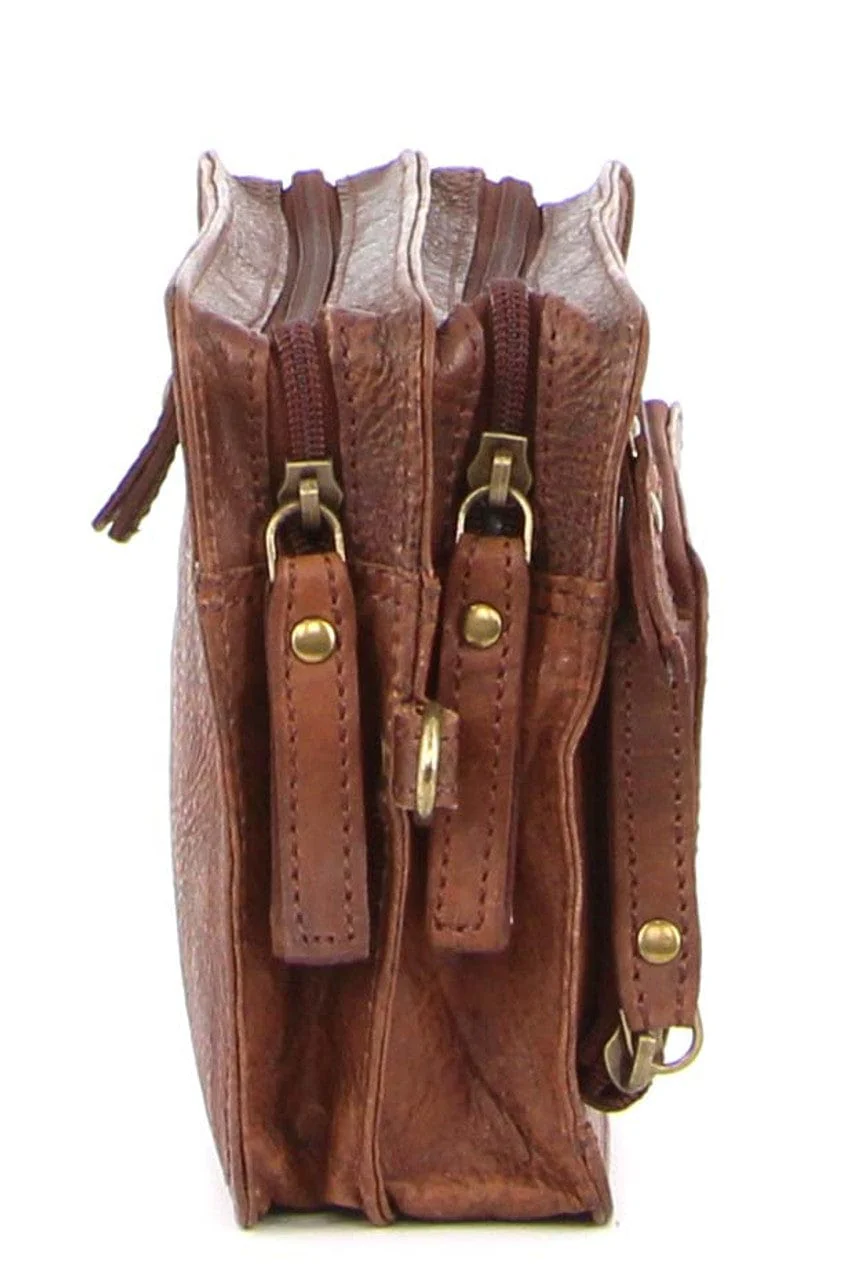 Pierre Cardin Men's Rustic Leather Organiser Wristlet Bag Chocolate Chestnut - Image 4