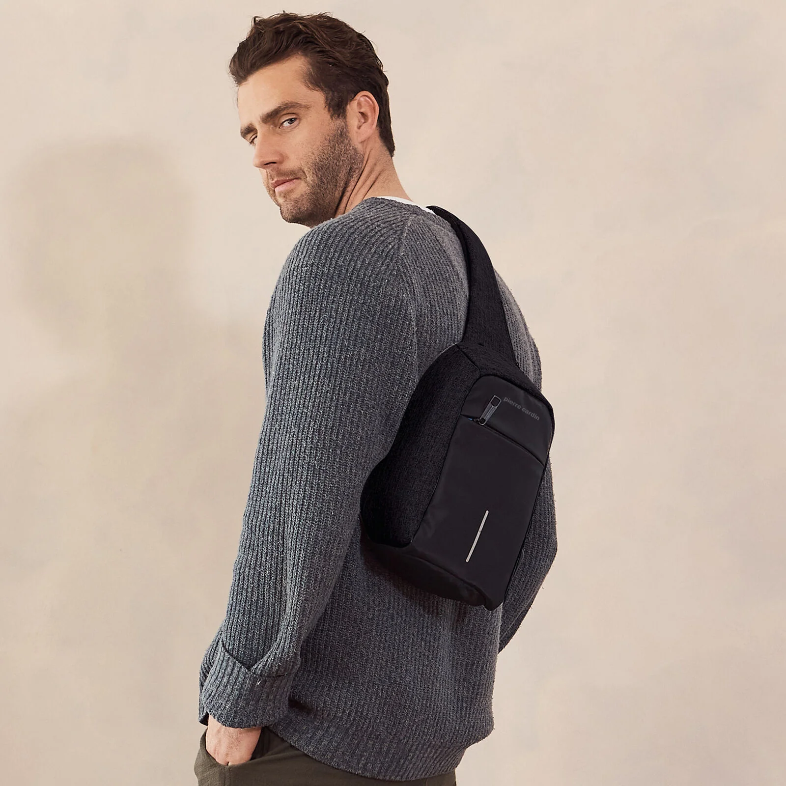 Pierre Cardin Mens Travel Nylon Sling Crossbody Bag- Black - Image 2