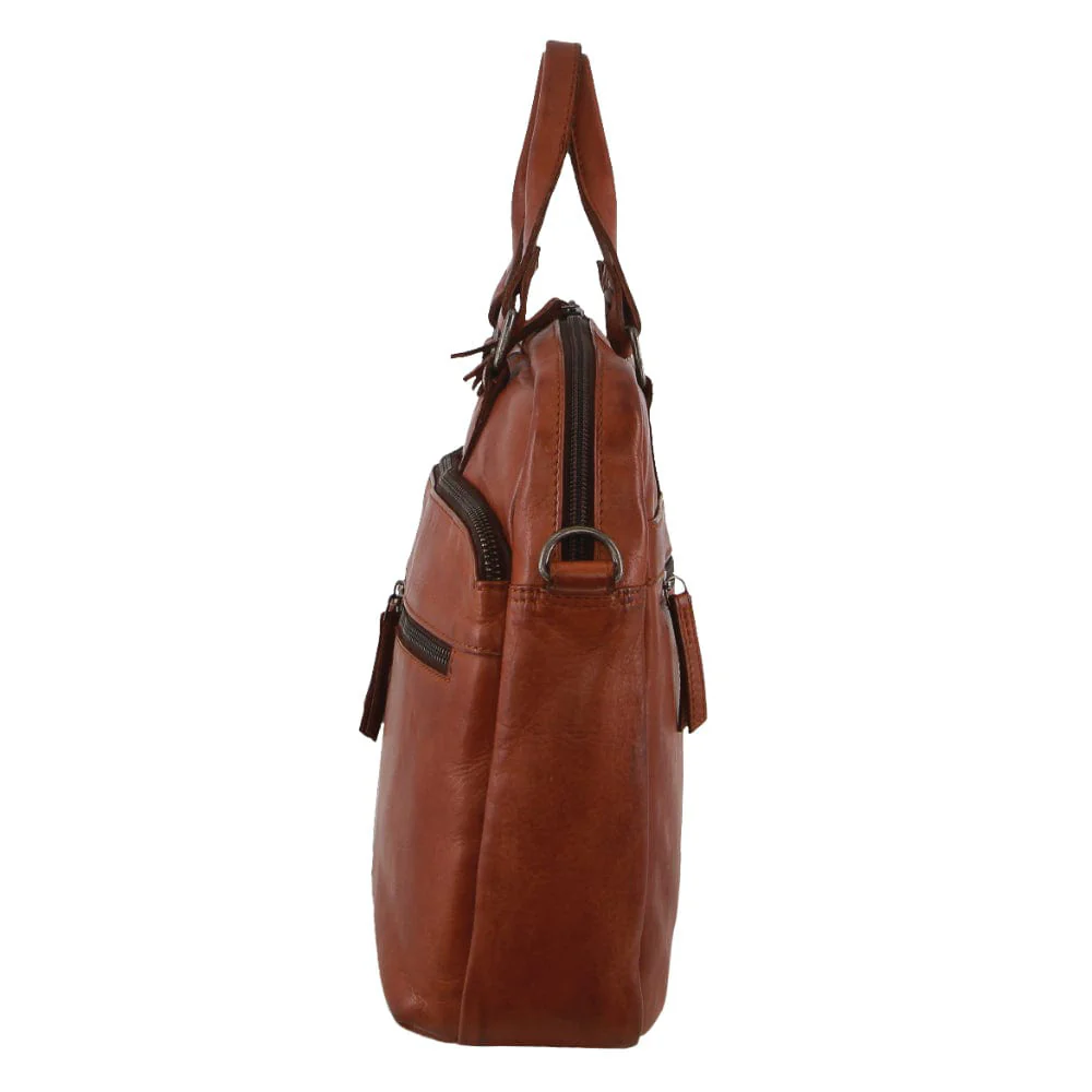 Pierre Cardin MultiCompartment Leather Laptop Shoulder Bag 43x31cm Cognac - Image 3