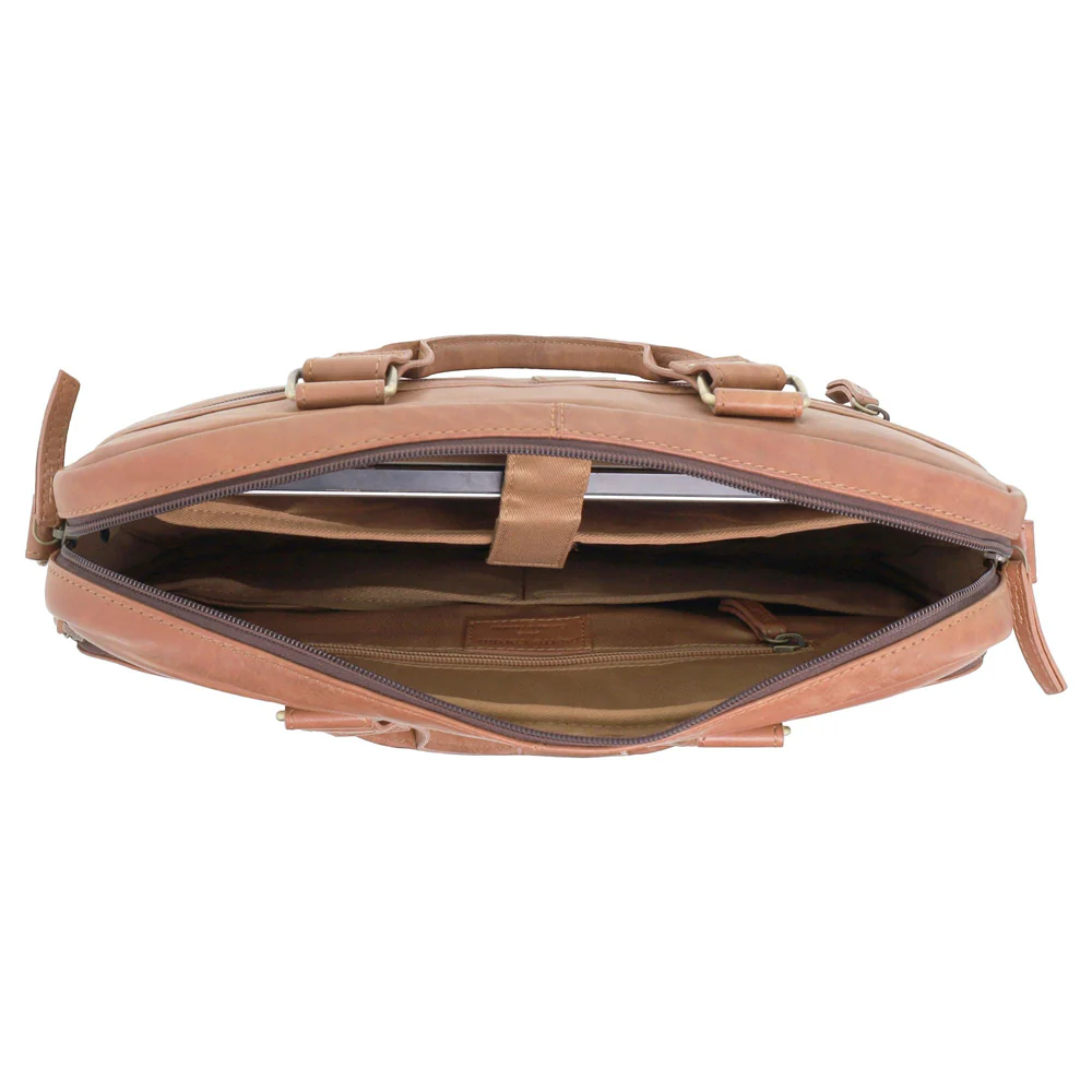 Pierre Cardin MultiCompartment Leather Laptop Shoulder Bag 43x31cm Cognac - Image 5