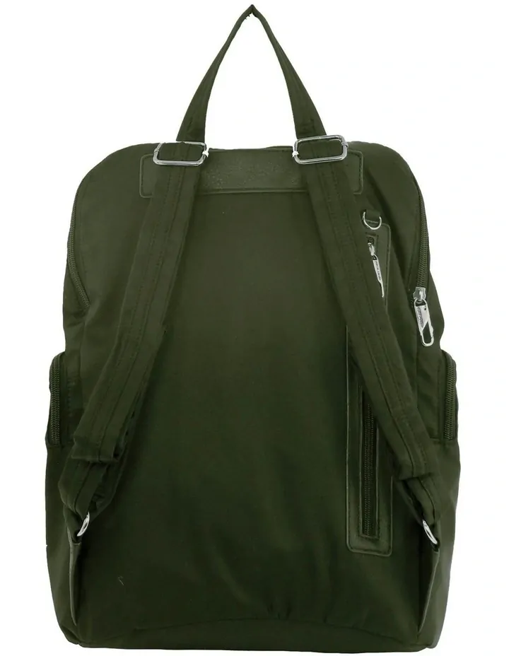 Pierre Cardin Nylon RFID Anti Theft Slash Proof Travel Backpack Bag - Olive - Image 3