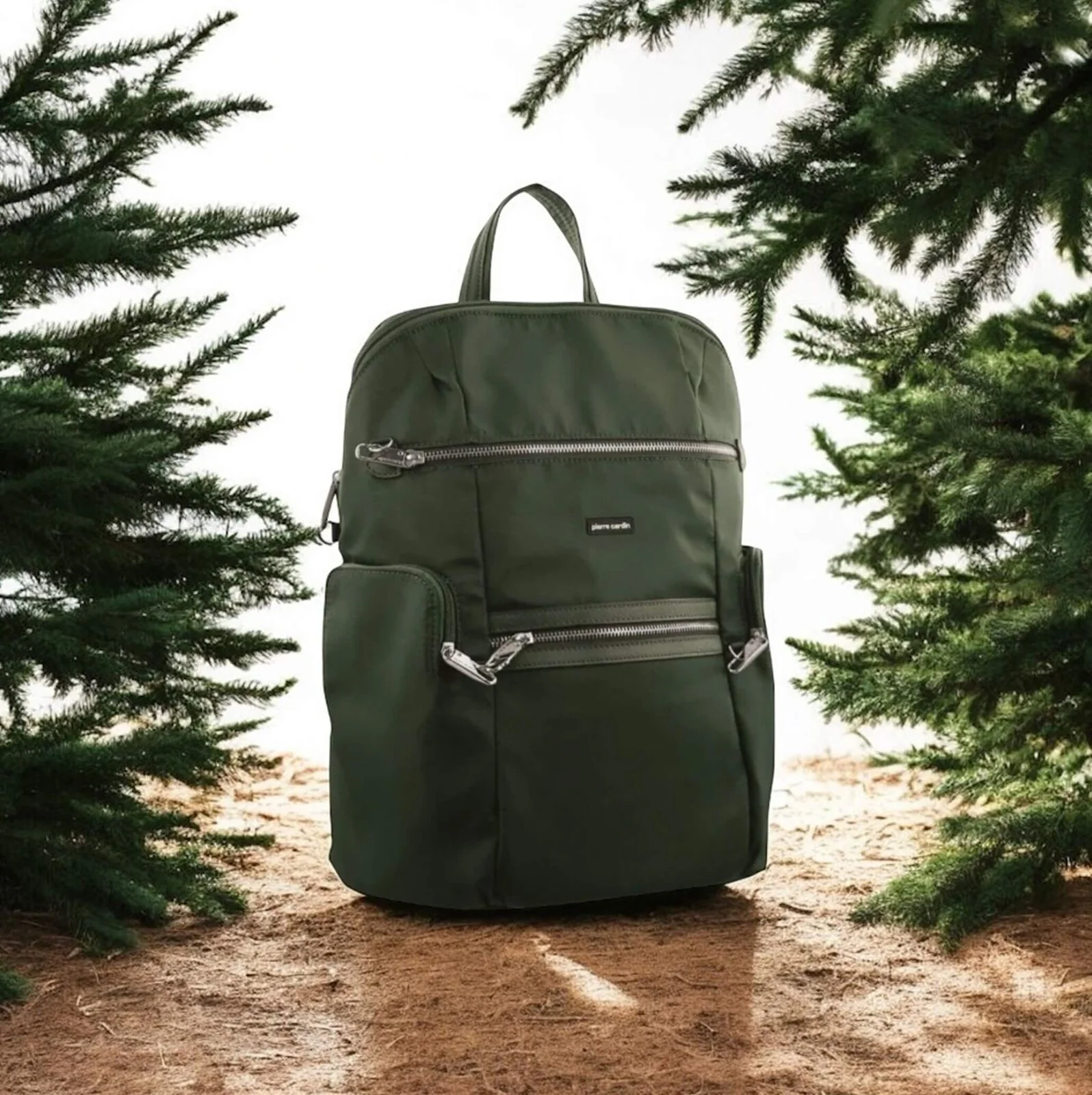 Pierre Cardin Nylon RFID Anti Theft Slash Proof Travel Backpack Bag - Olive - Image 5