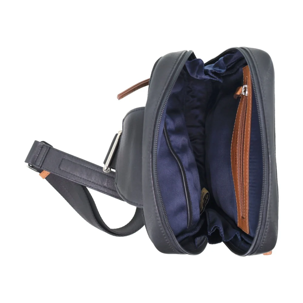 Pierre Cardin Unisex Leather 3 Way Crossbody Sling Bag 22cm Black - Image 5