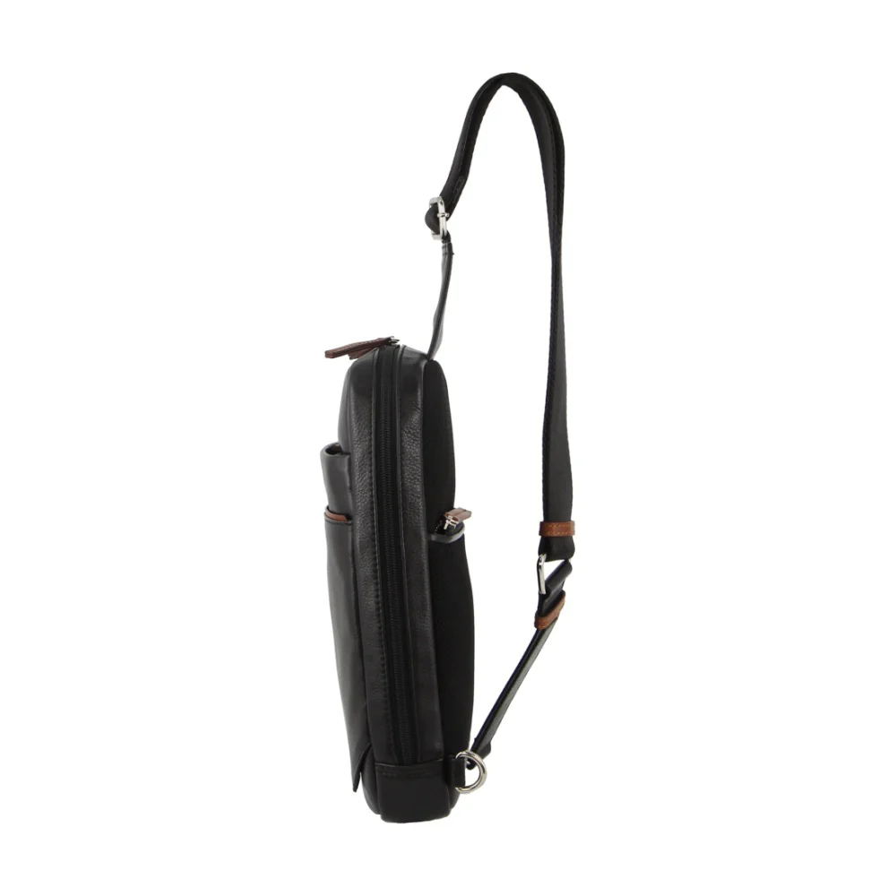 Pierre Cardin Unisex Leather 3 Way Crossbody Sling Bag 22cm Black - Image 6