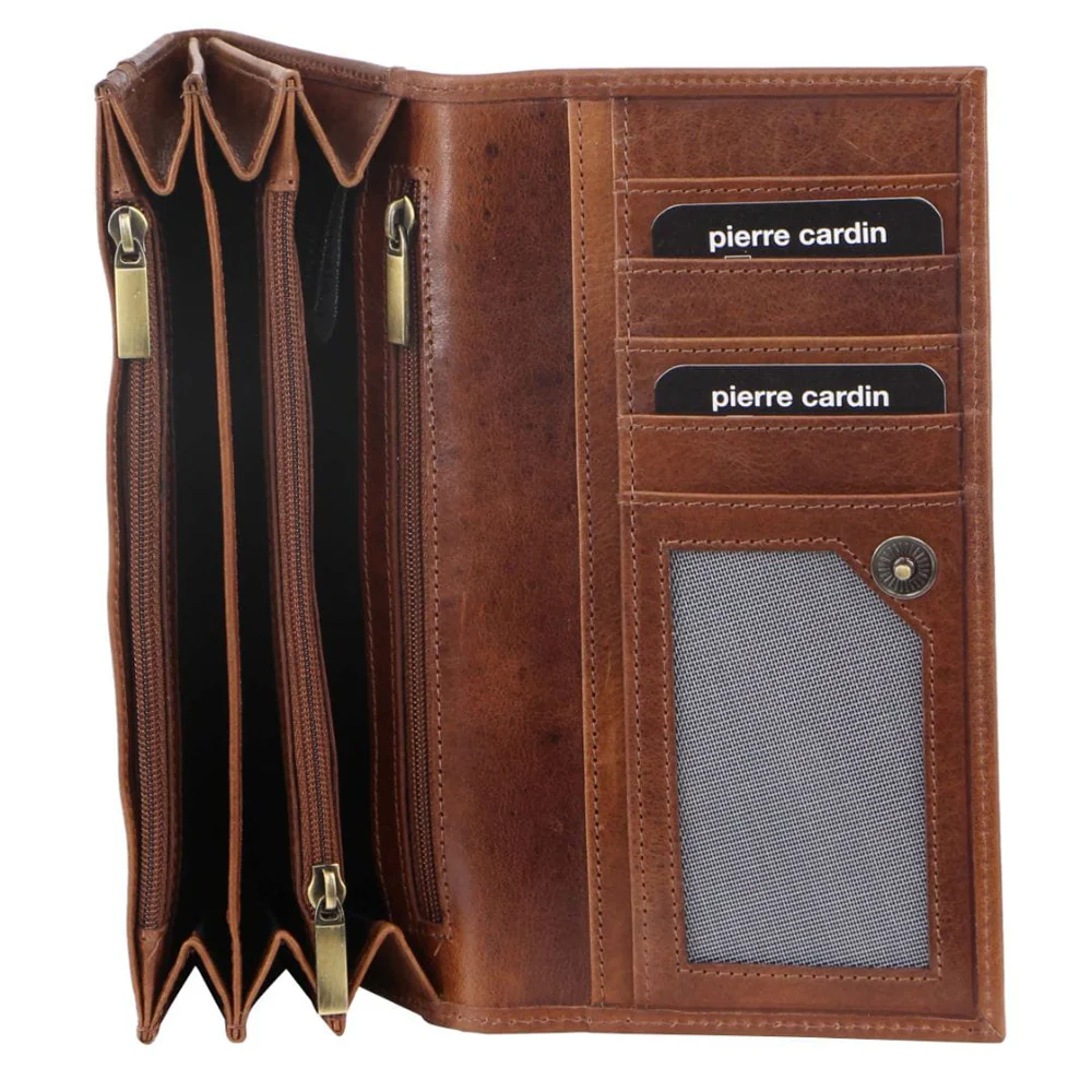 Pierre Cardin Women's Rustic Leather Protected RFID Wallet 19cm Cognac - Image 2