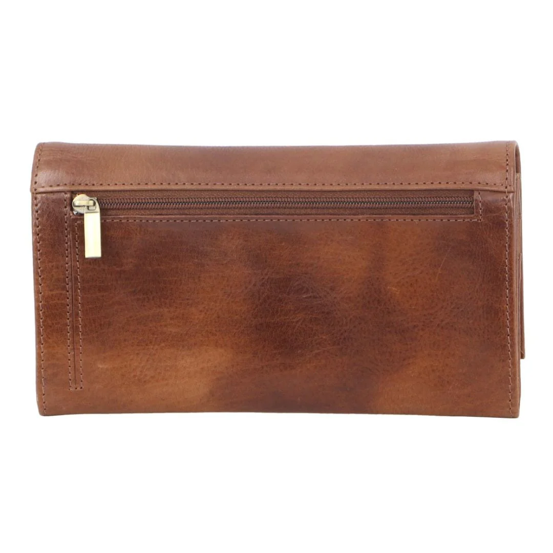 Pierre Cardin Women's Rustic Leather Protected RFID Wallet 19cm Cognac - Image 5