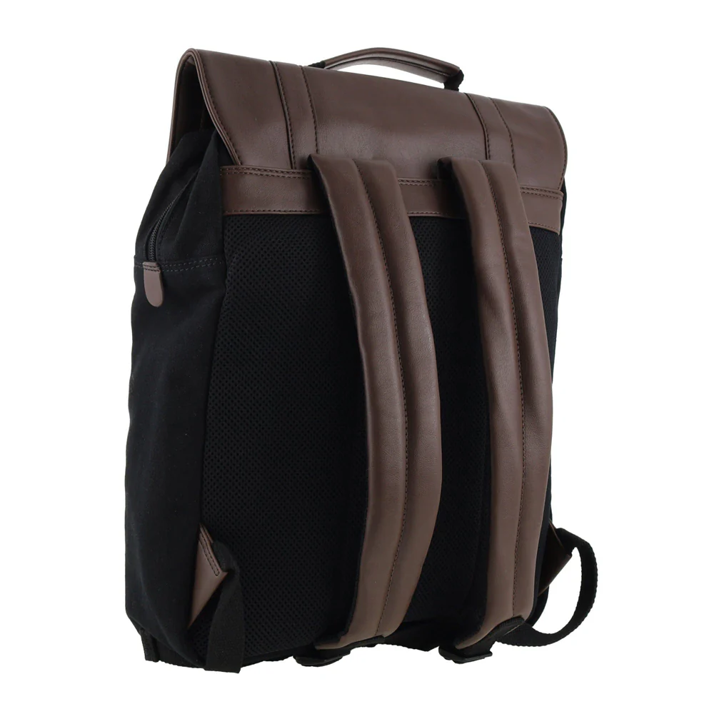 Police Canvas Leather Laptop Messenger Travel Backpack Bag 35x45cm Black - Image 3