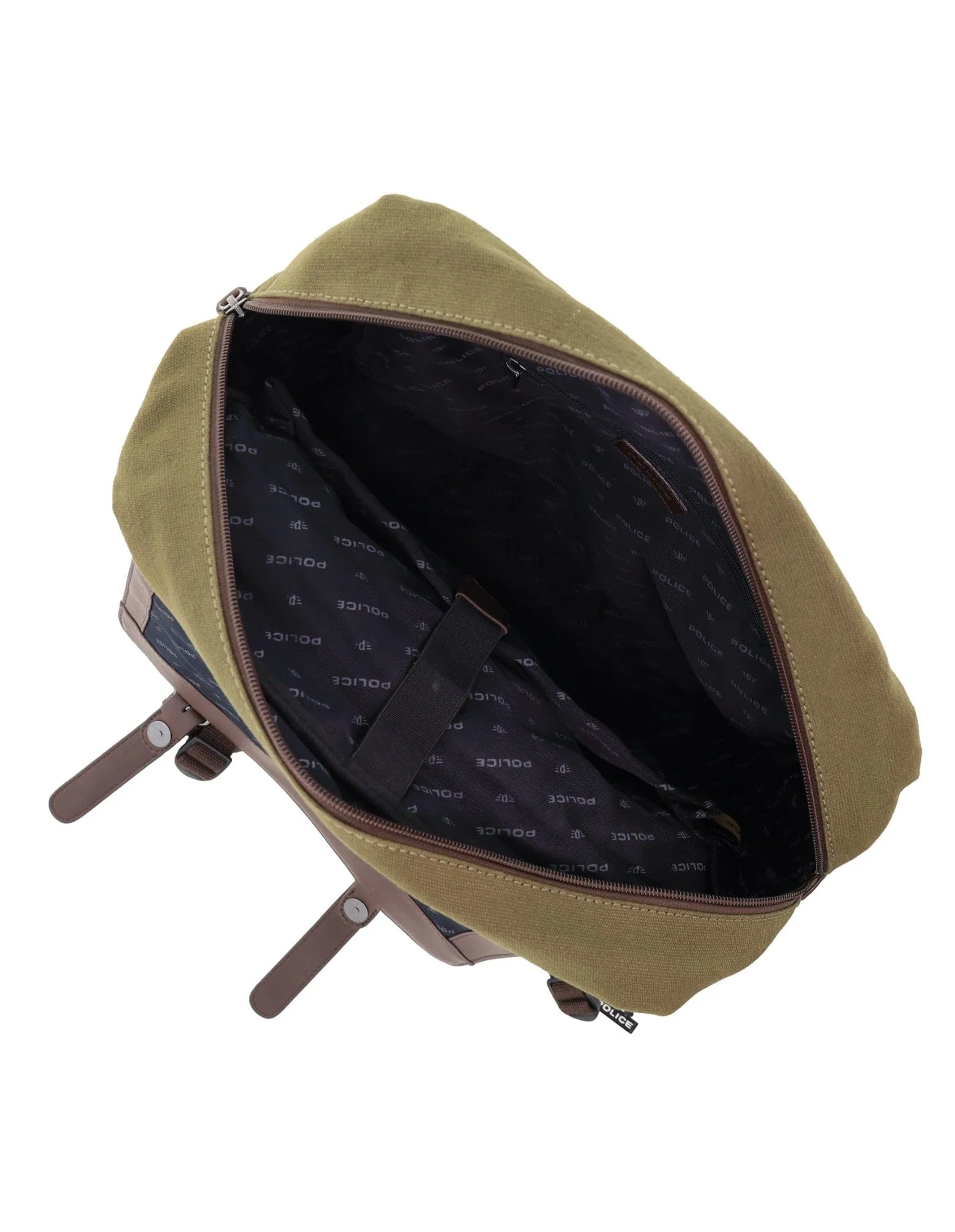 Police Canvas Leather Laptop Messenger Travel Backpack Bag 35x45cm Dark Olive - Image 4