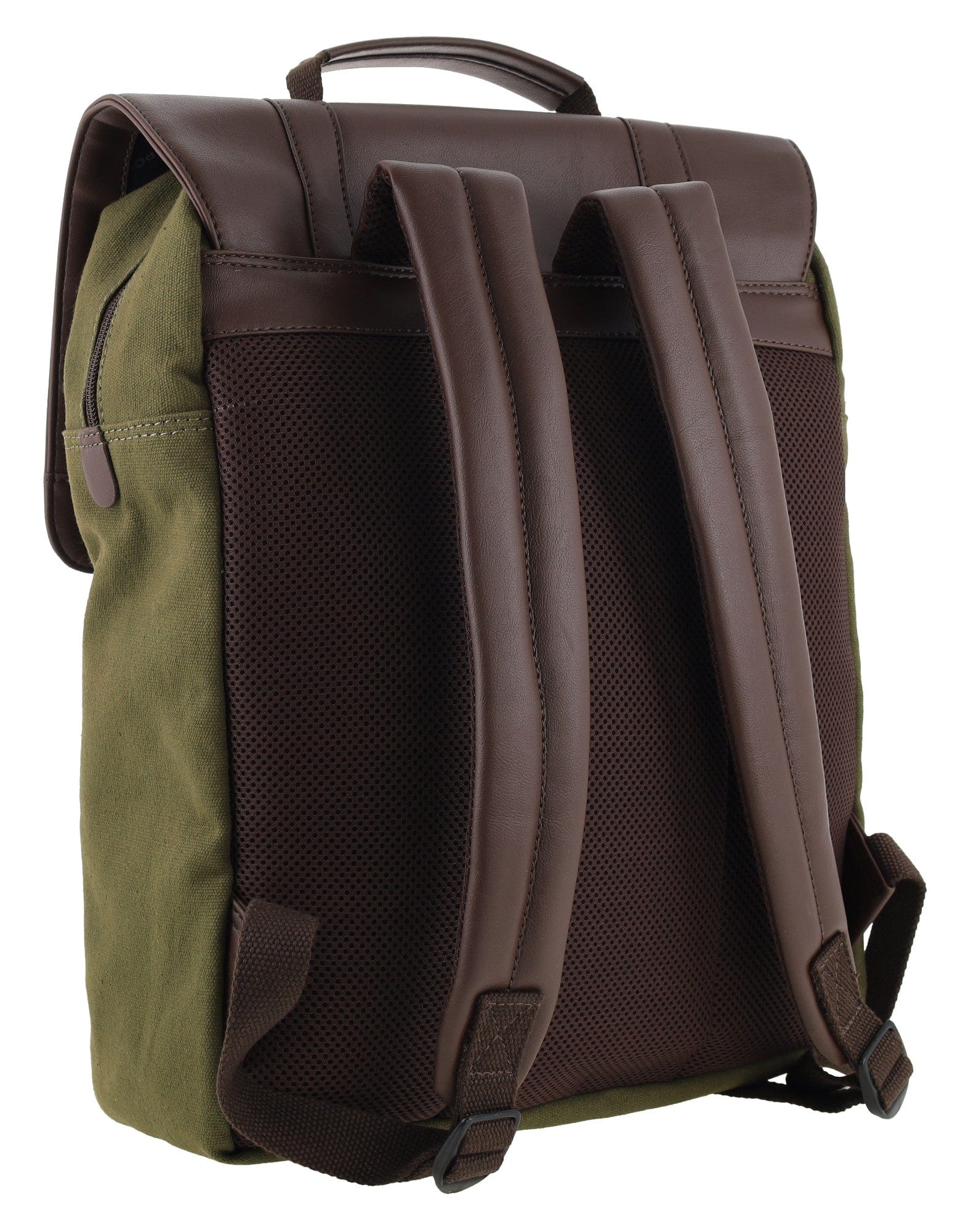 Police Canvas Leather Laptop Messenger Travel Backpack Bag 35x45cm Dark Olive - Image 5