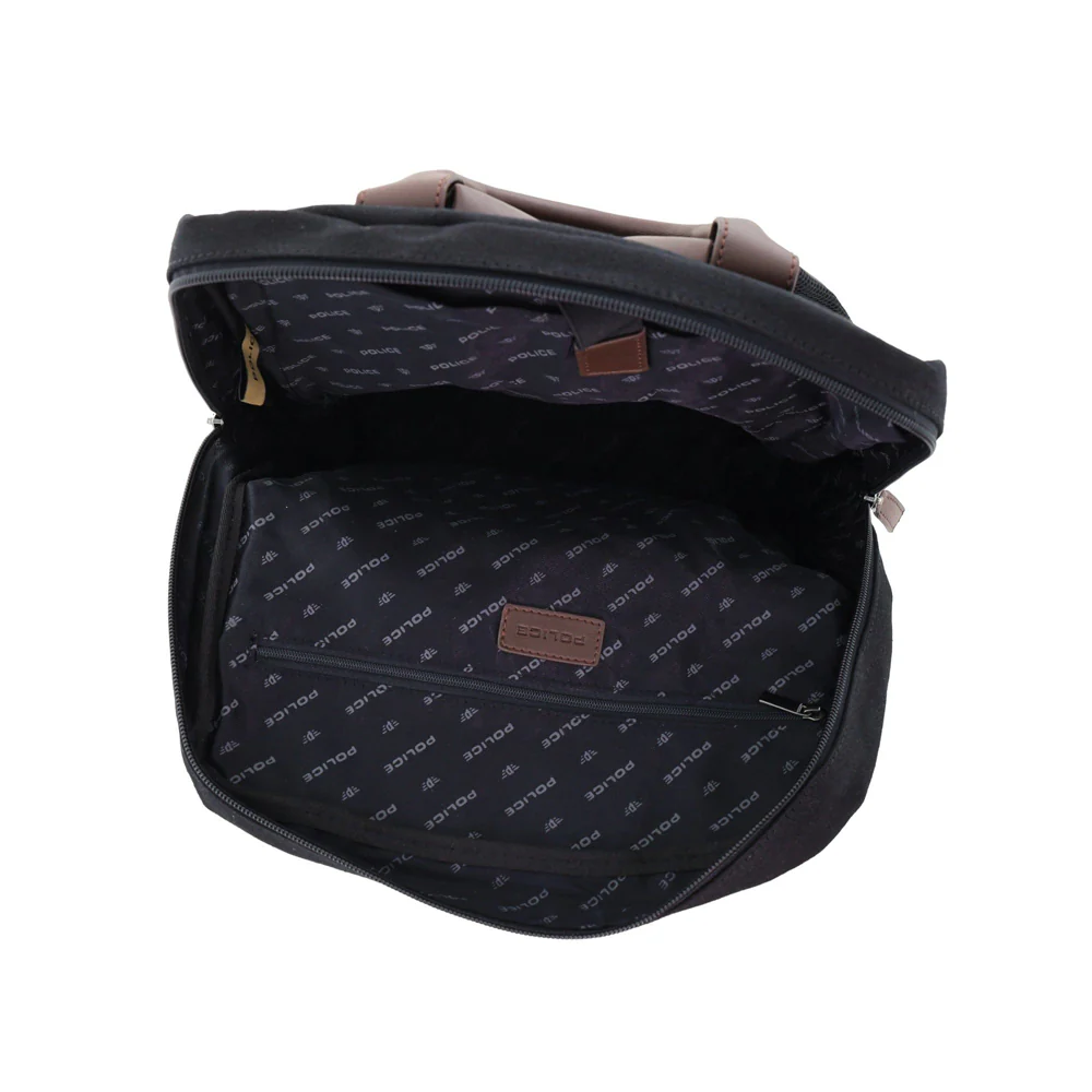 Police Rustic Canvas Laptop Buisness Travel Backpack Bag 35x10x41cm (Black) - Image 2