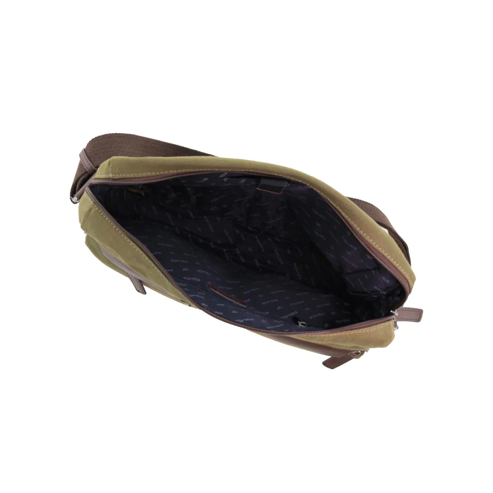 Police Rustic Men's Canvas Shoulder Crossbody Bag w/Zip Pocket 29cm Dark Olive - Image 2