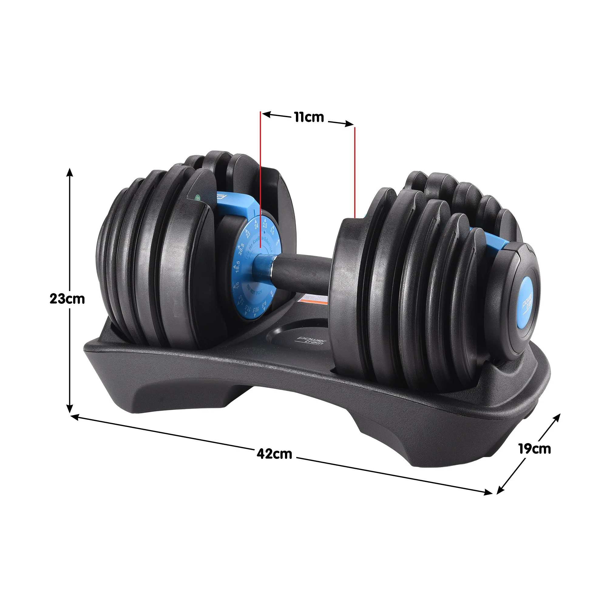 Powertrain 24kg Adjustable Dumbbell Home Gym Exercise Weights Free Workout (Blue) - Image 2