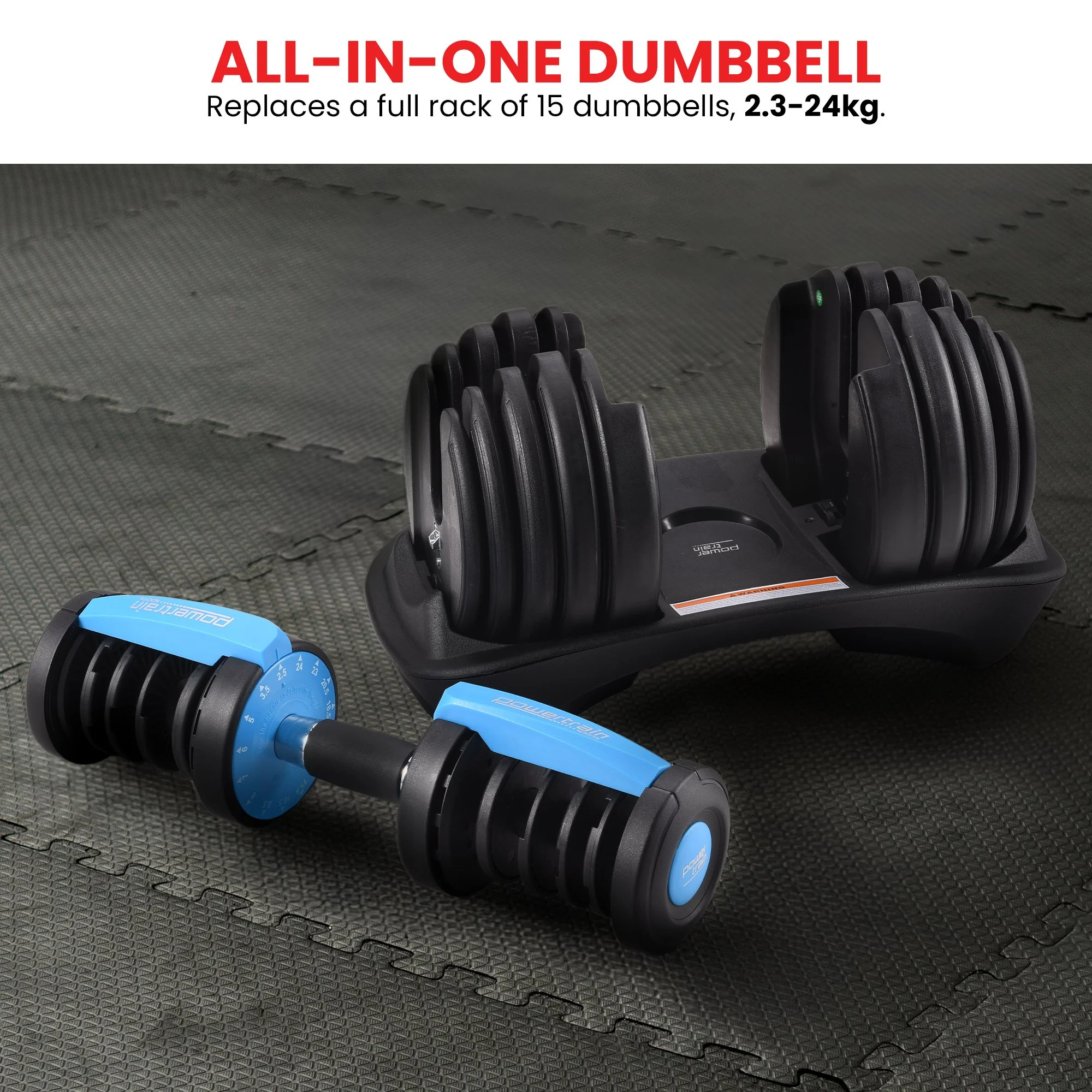 Powertrain 24kg Adjustable Dumbbell Home Gym Exercise Weights Free Workout (Blue) - Image 4
