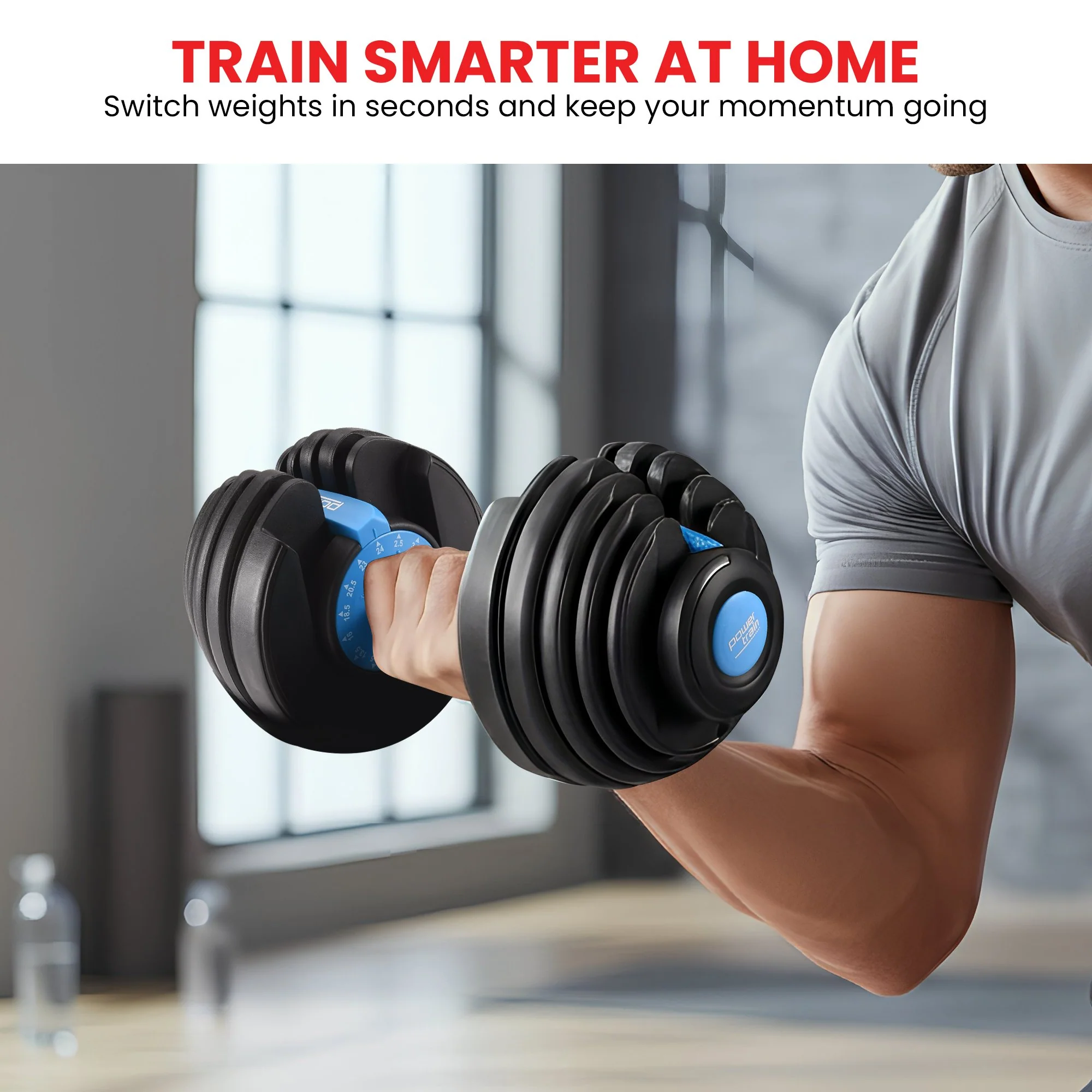 Powertrain 48kg Adjustable Dumbbell Set - Blue - Image 6