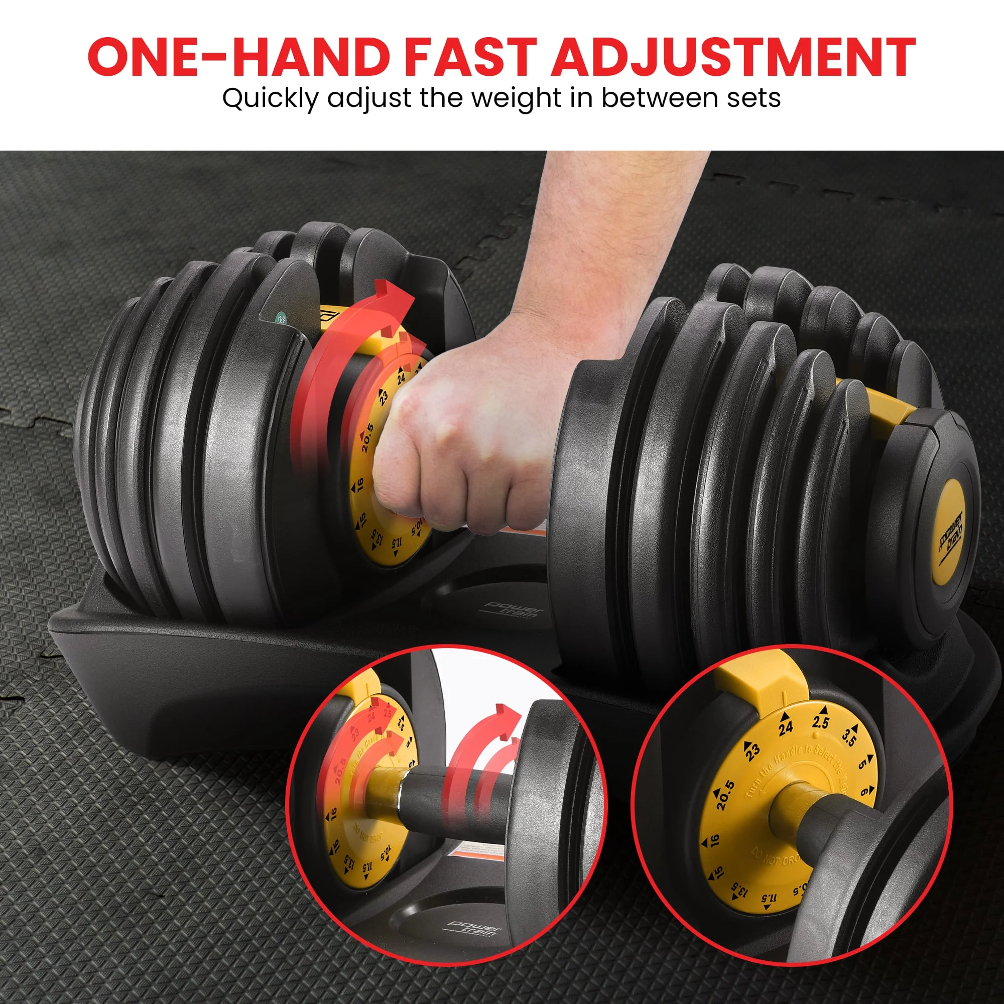 Powertrain 48kg Adjustable Dumbbell Set Home Gym Exercise Equipment Weights (Gold) - Image 4