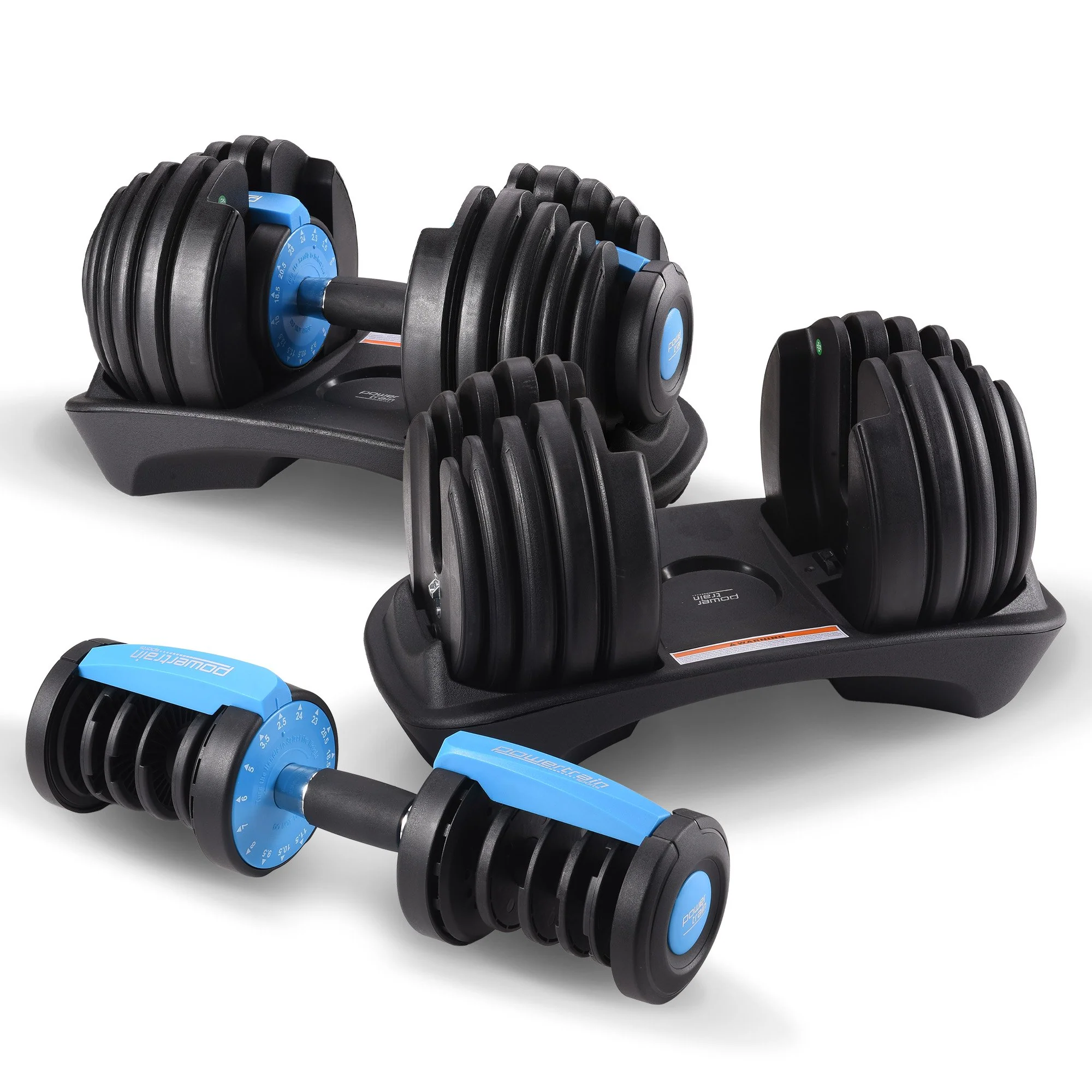 Powertrain 48kg Adjustable Dumbbells with Stand - Blue - Image 10