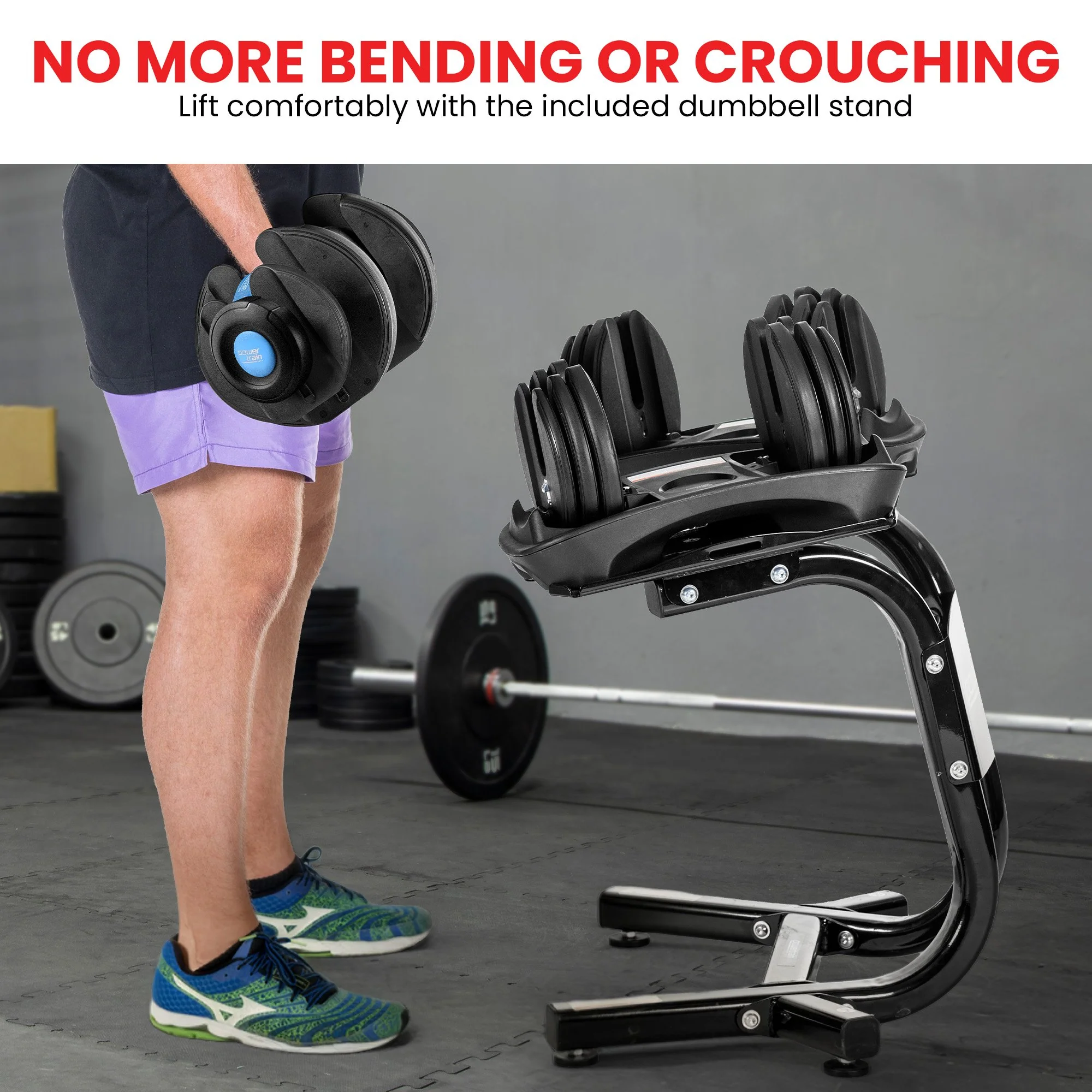 Powertrain 48kg Adjustable Dumbbells with Stand - Blue - Image 4