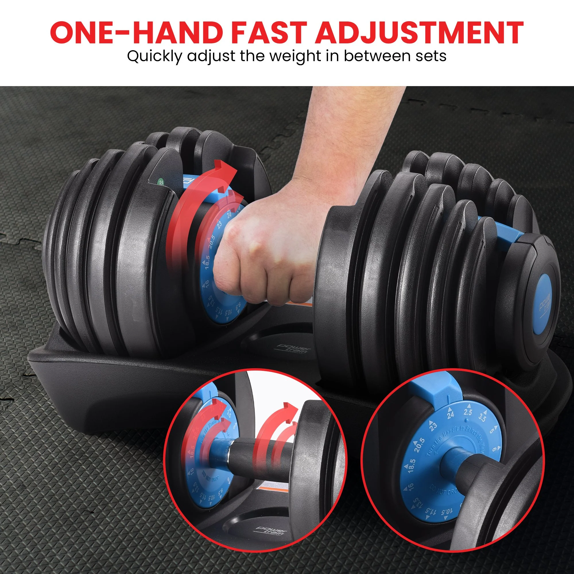 Powertrain 48kg Adjustable Dumbbells with Stand - Blue - Image 5