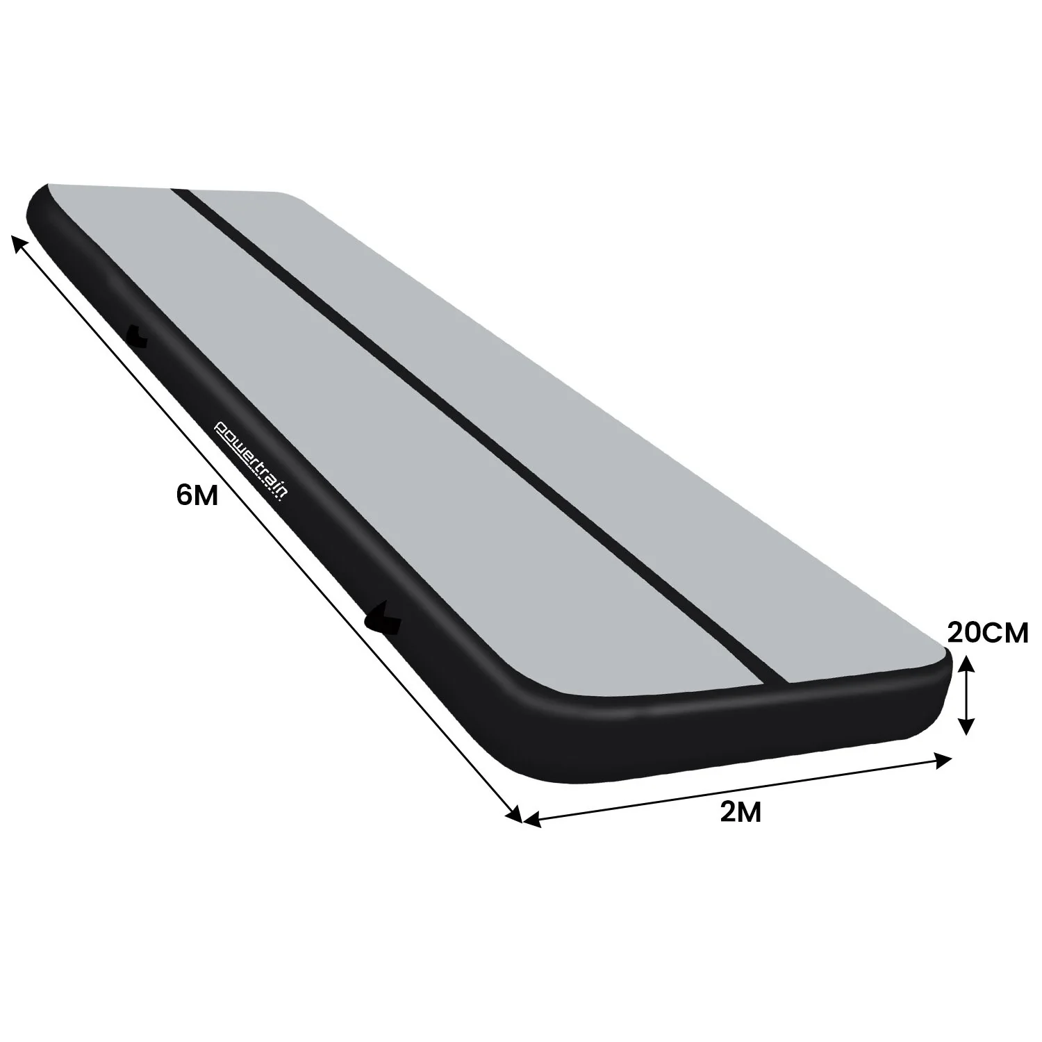 Powertrain 6m x 2m x 20cm Air Track Gymnastics Mat Tumbling Exercise (Grey Black) - Image 2