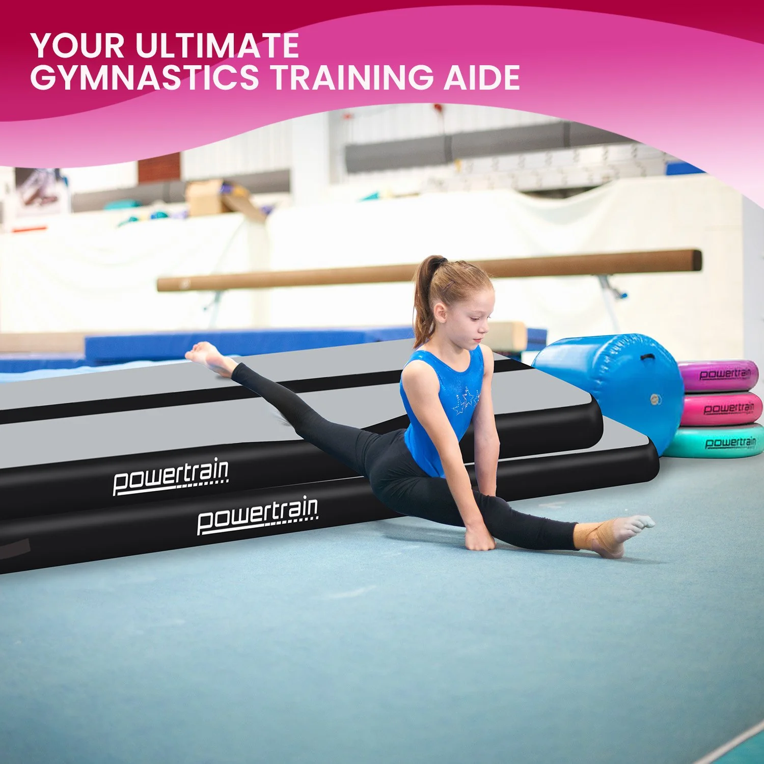 Powertrain 6m x 2m x 20cm Air Track Gymnastics Mat Tumbling Exercise (Grey Black) - Image 9