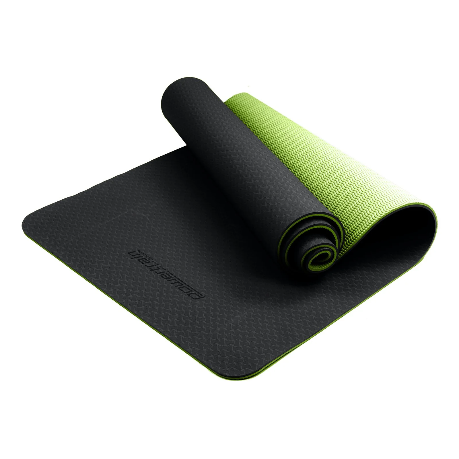 Powertrain 8mm Thick Yoga Exercise Mat Home Gym Pilates Fitness TPE - Black Green - Image 2