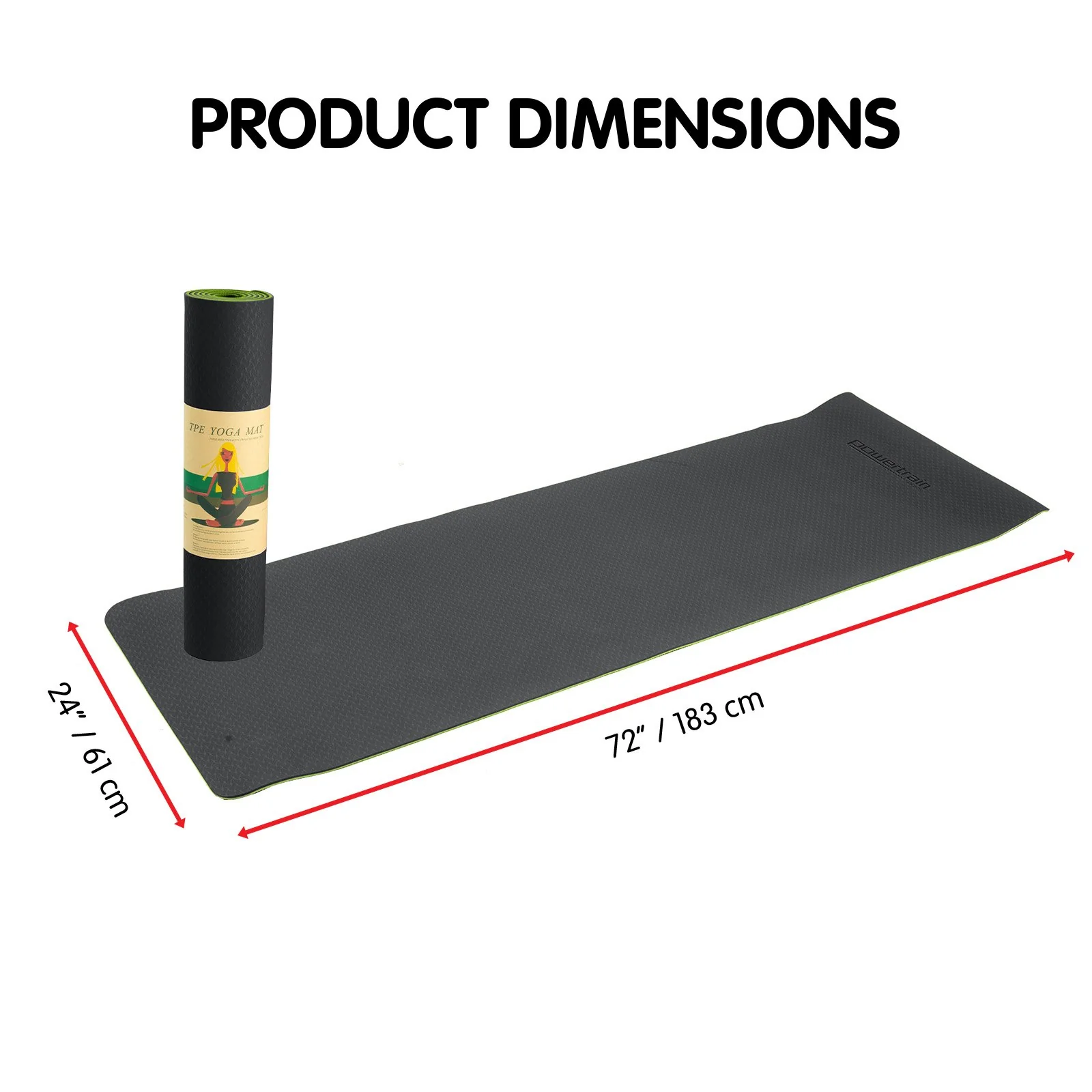 Powertrain 8mm Thick Yoga Exercise Mat Home Gym Pilates Fitness TPE - Black Green - Image 7